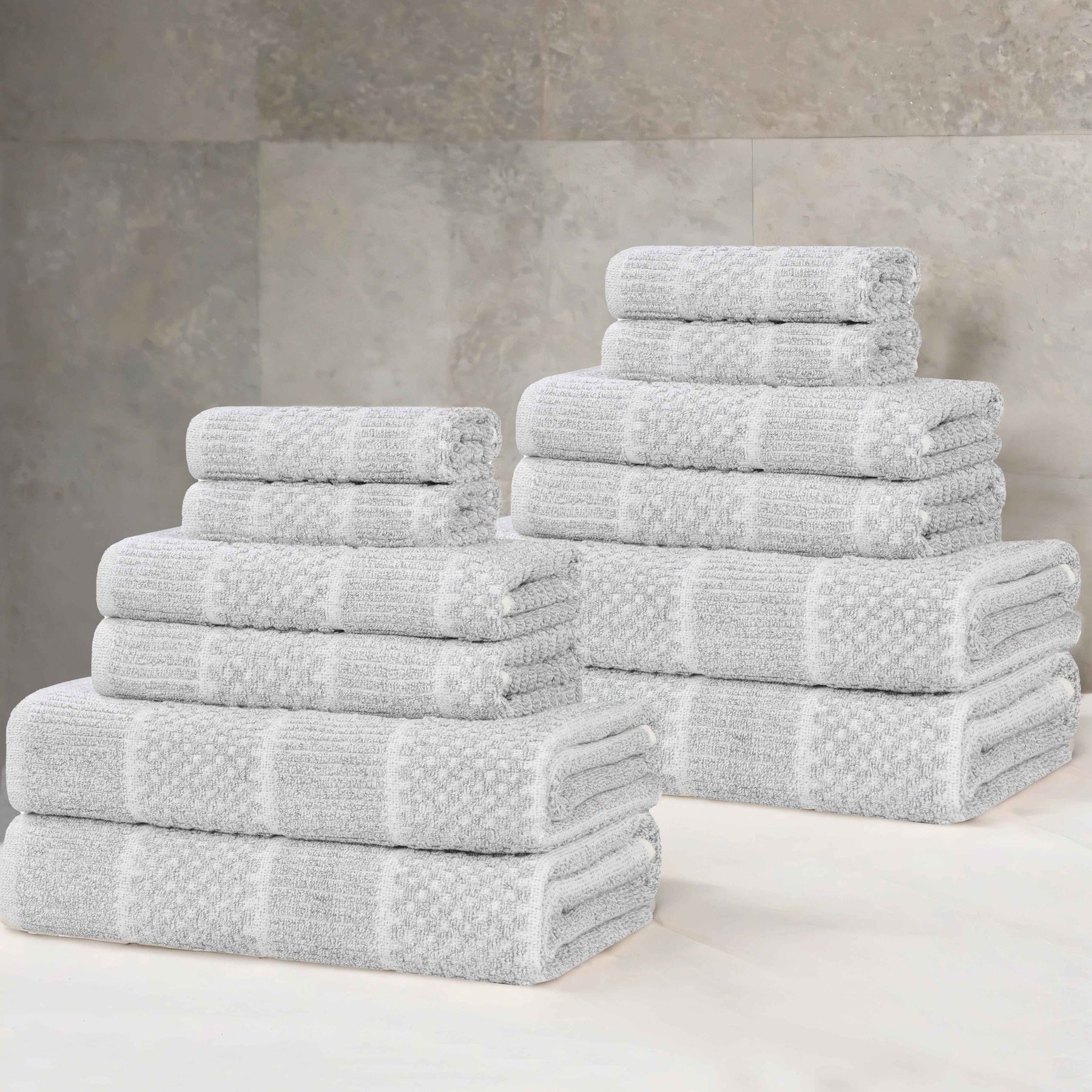 Naples Cotton Blend Textured Checkered and Ribbed 12 Piece Towel Set