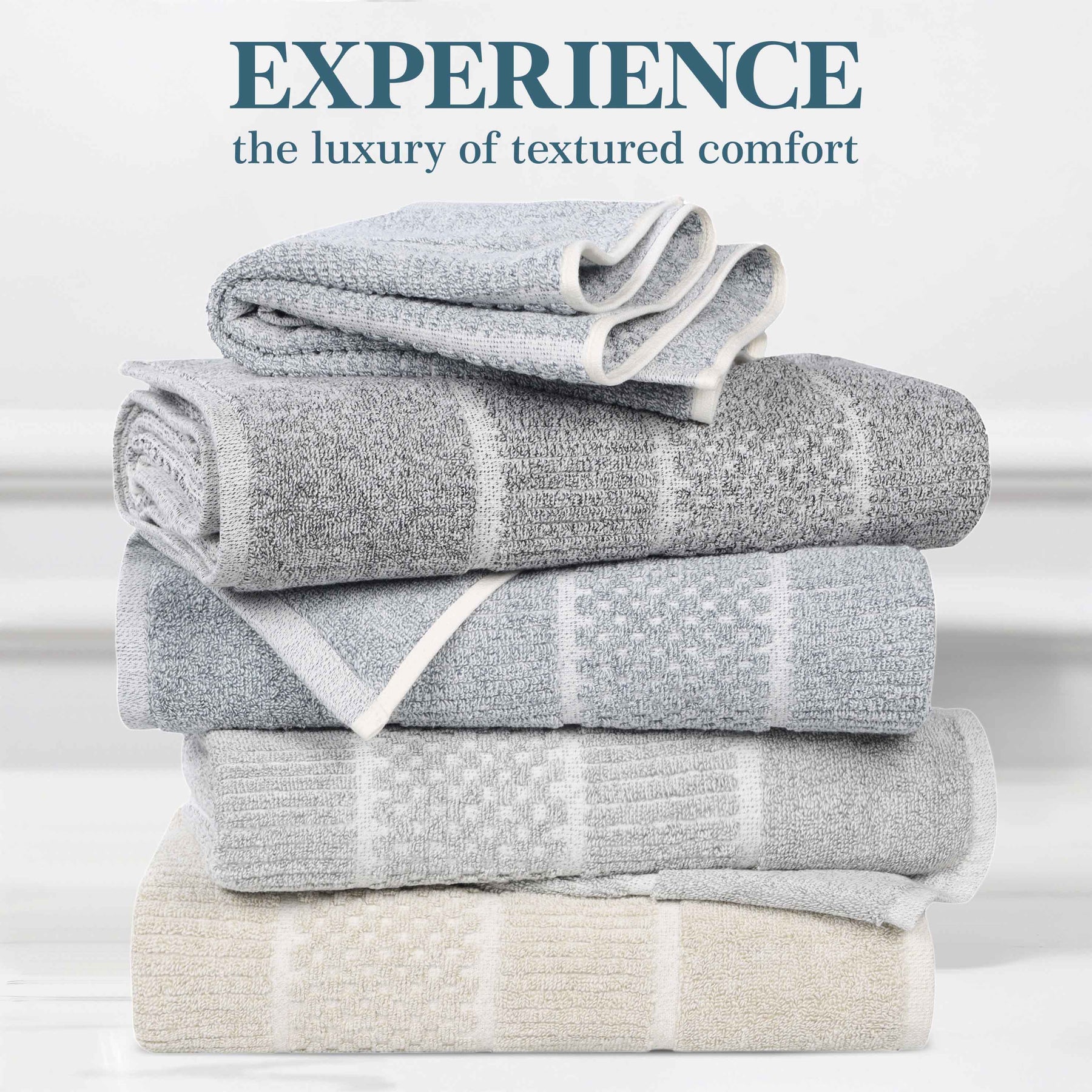 Naples Cotton Blend Textured Checkered and Ribbed 12 Piece Towel Set