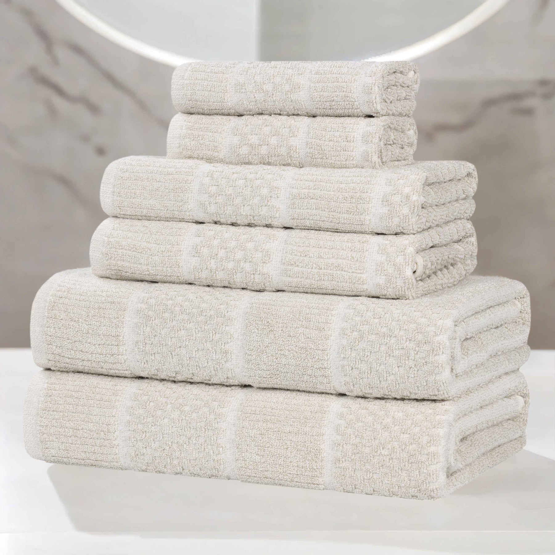 Naples Cotton Blend Textured Checkered and Ribbed 6 Piece Towel Set