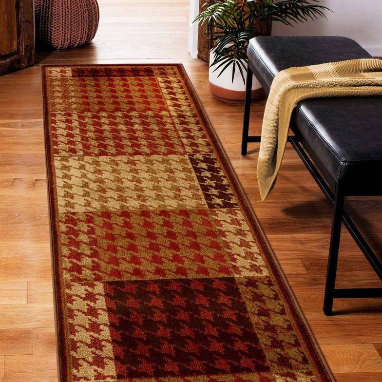 Natte Abstract Checkered Geometric Border Indoor Area Rug or Runner