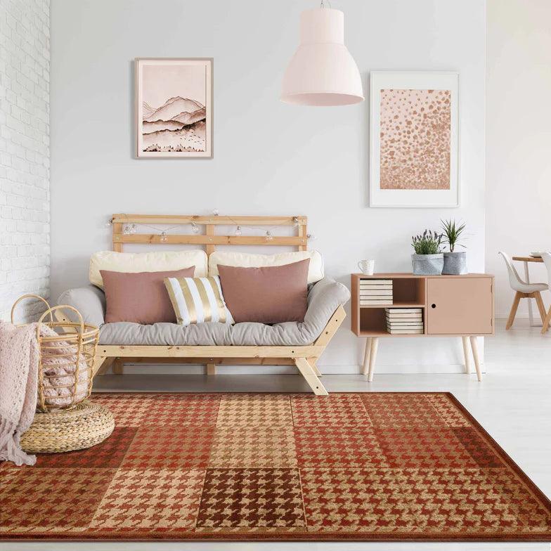 Natte Abstract Checkered Geometric Border Indoor Area Rug or Runner