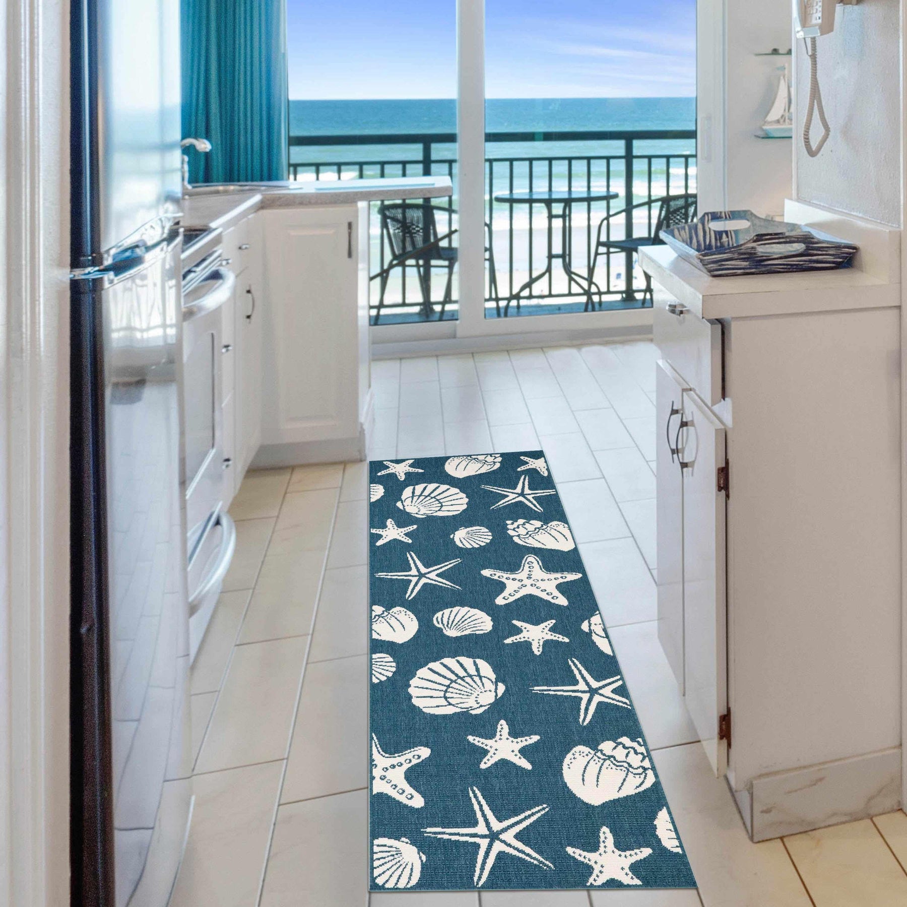 Nautical Seashells and Starfish Coastal Indoor Outdoor Area Rug