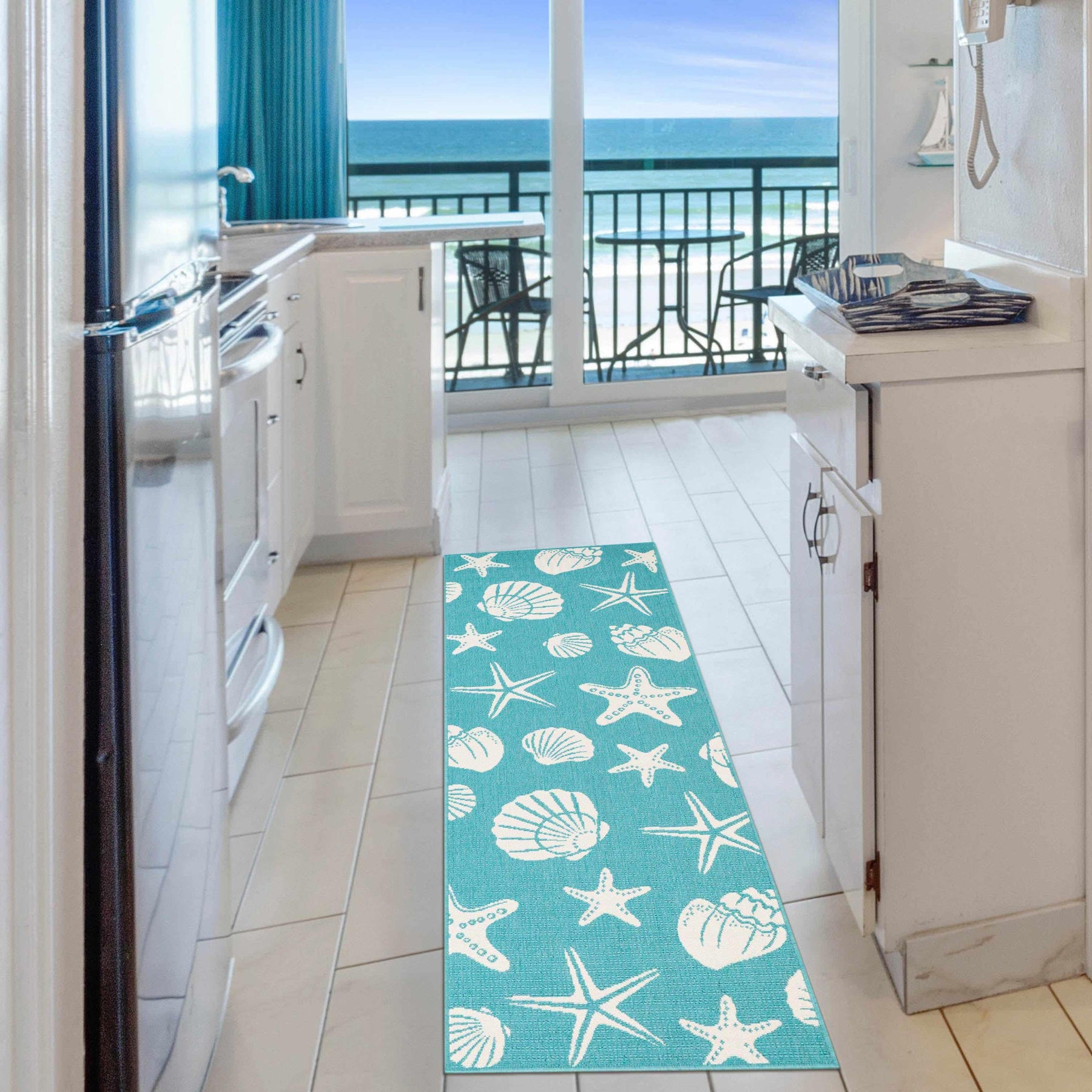 Nautical Seashells and Starfish Coastal Indoor Outdoor Area Rug