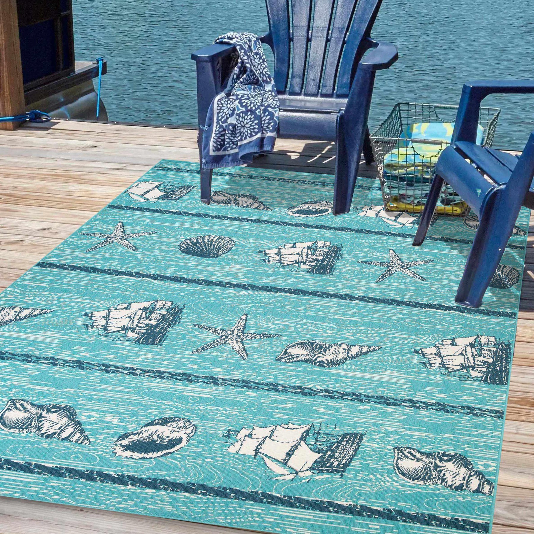 Nautical Seaside Coastal Indoor Outdoor Area Rug