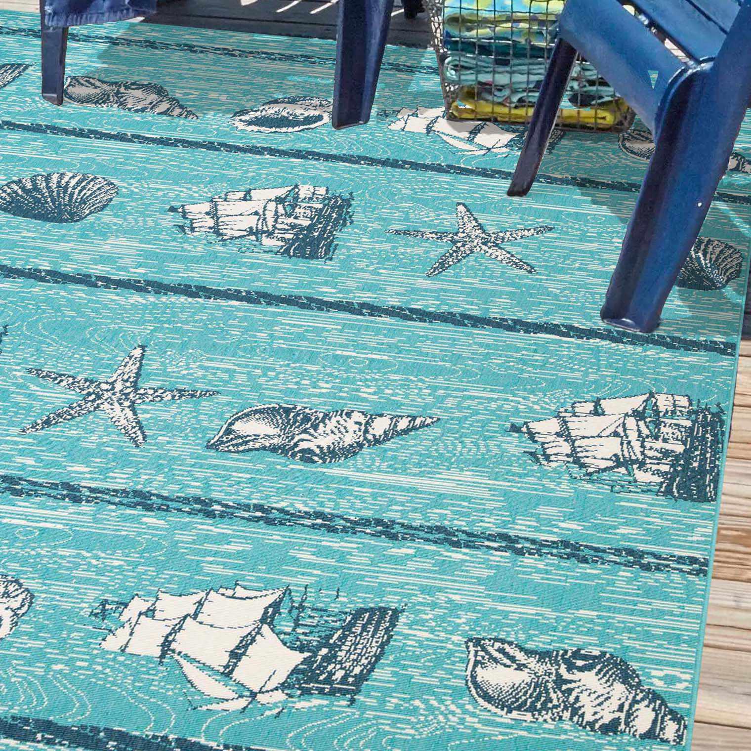 Nautical Seaside Coastal Indoor Outdoor Area Rug