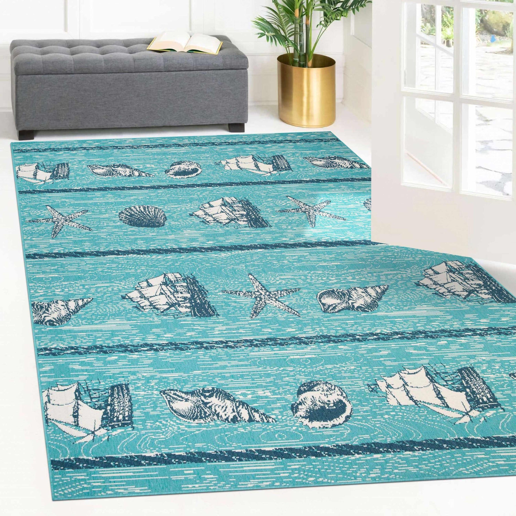 Nautical Seaside Coastal Indoor Outdoor Area Rug