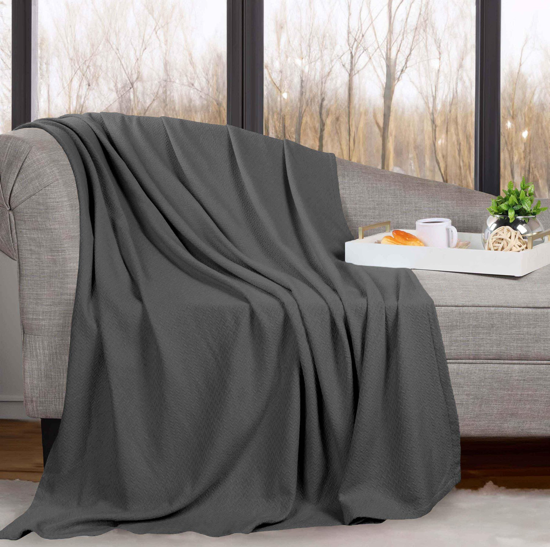 Nobel Cotton Textured Jacquard Chevron Lightweight Woven Blanket