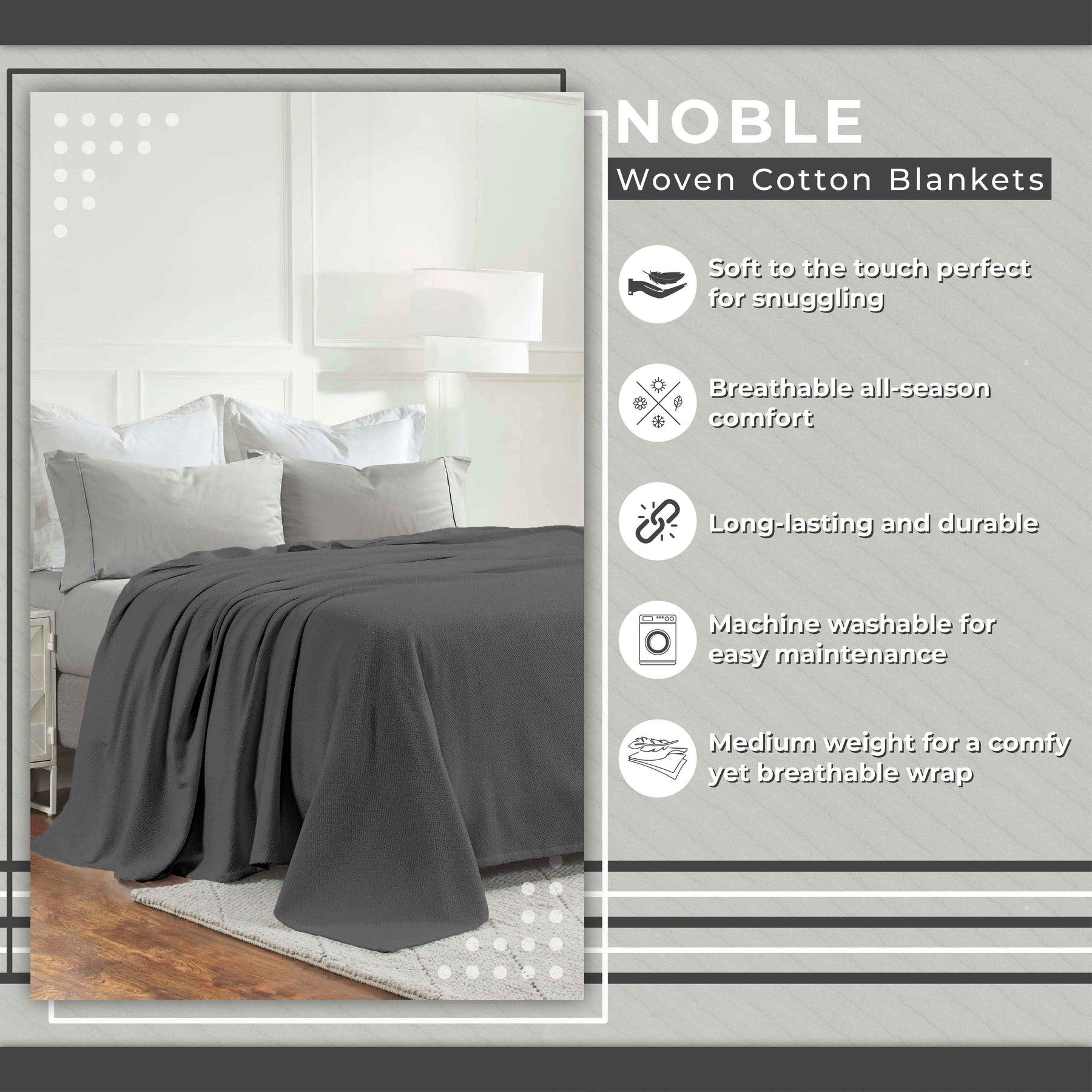 Nobel Cotton Textured Jacquard Chevron Lightweight Woven Blanket