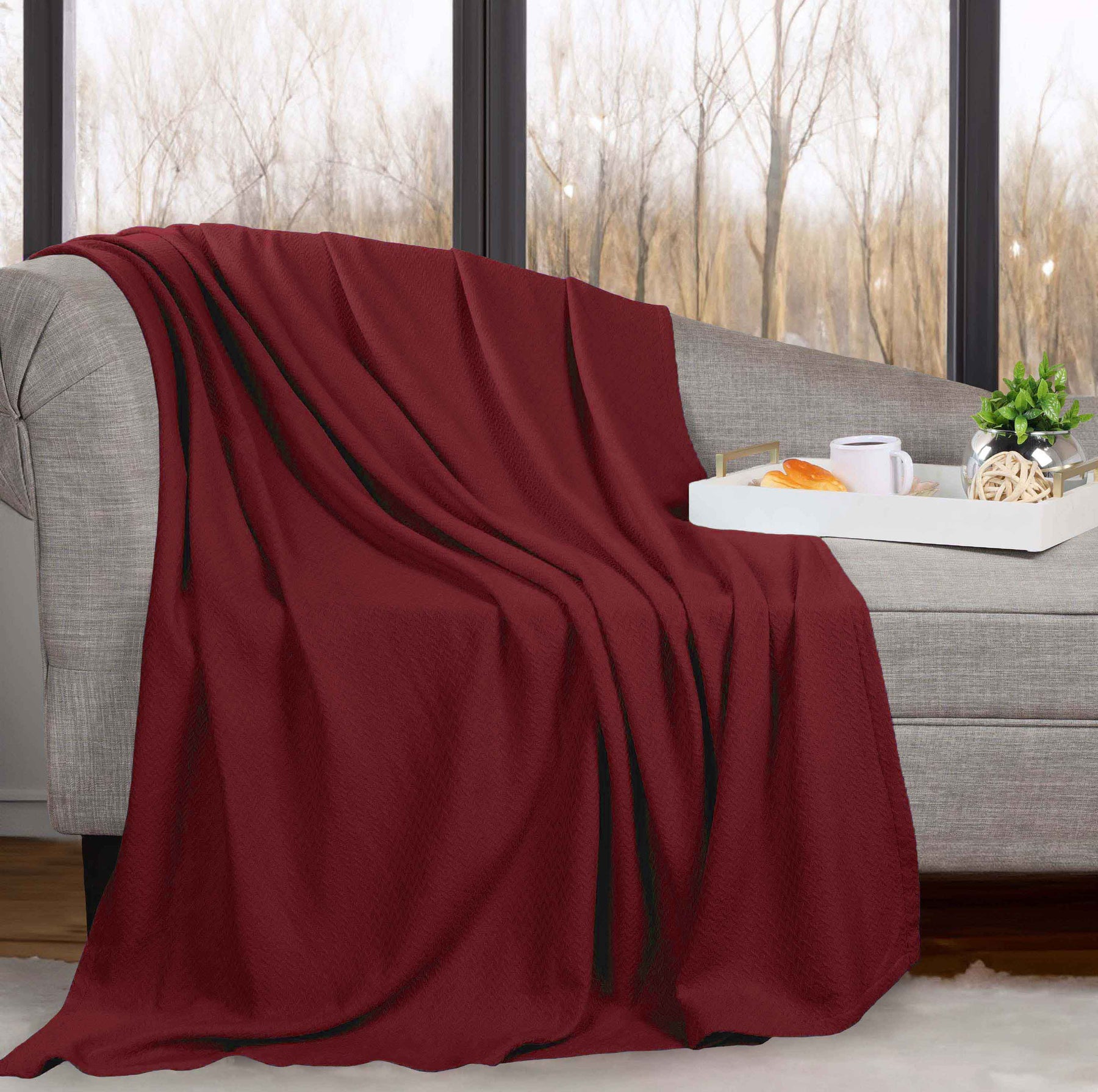 Nobel Cotton Textured Jacquard Chevron Lightweight Woven Blanket