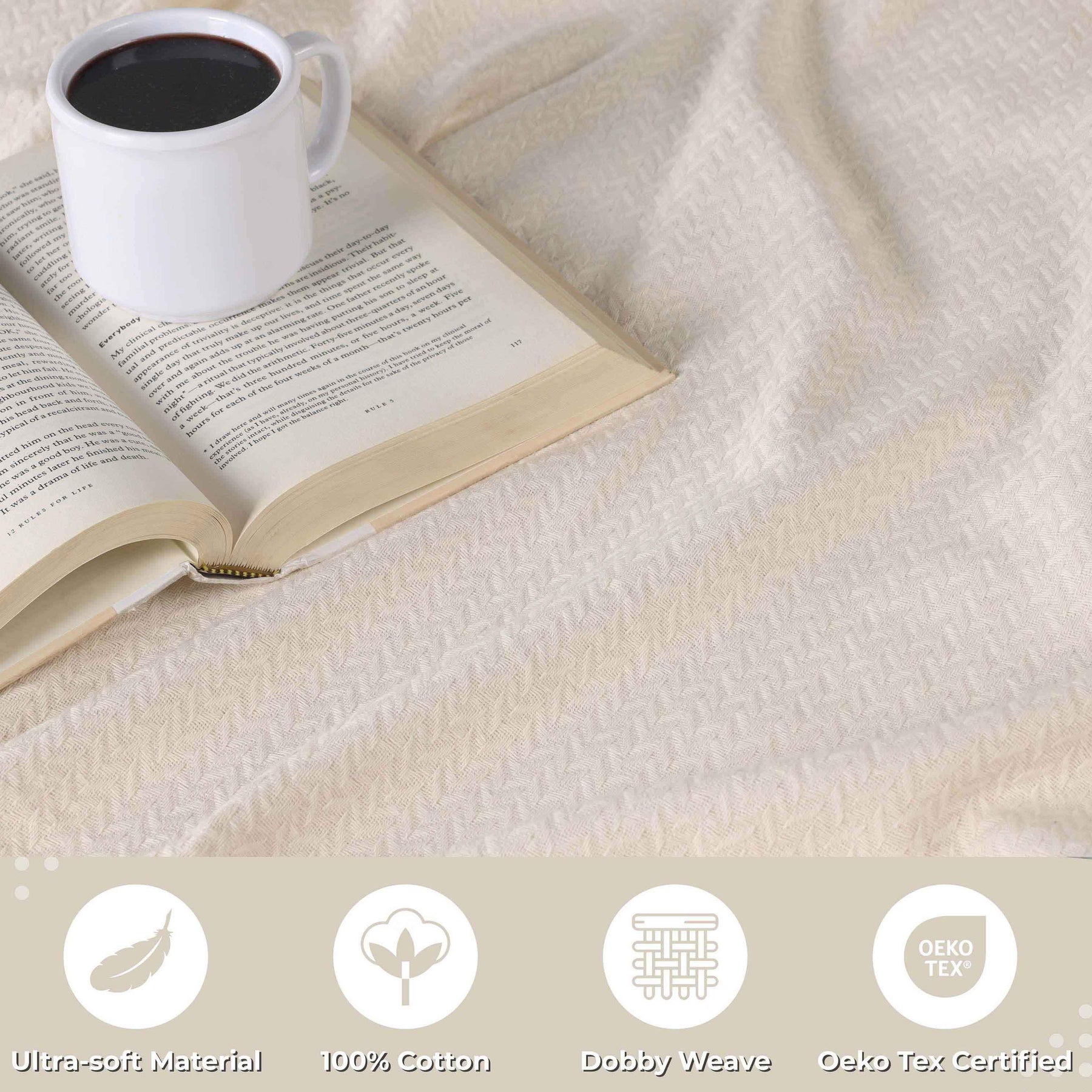 Nobel Cotton Textured Jacquard Chevron Lightweight Woven Blanket
