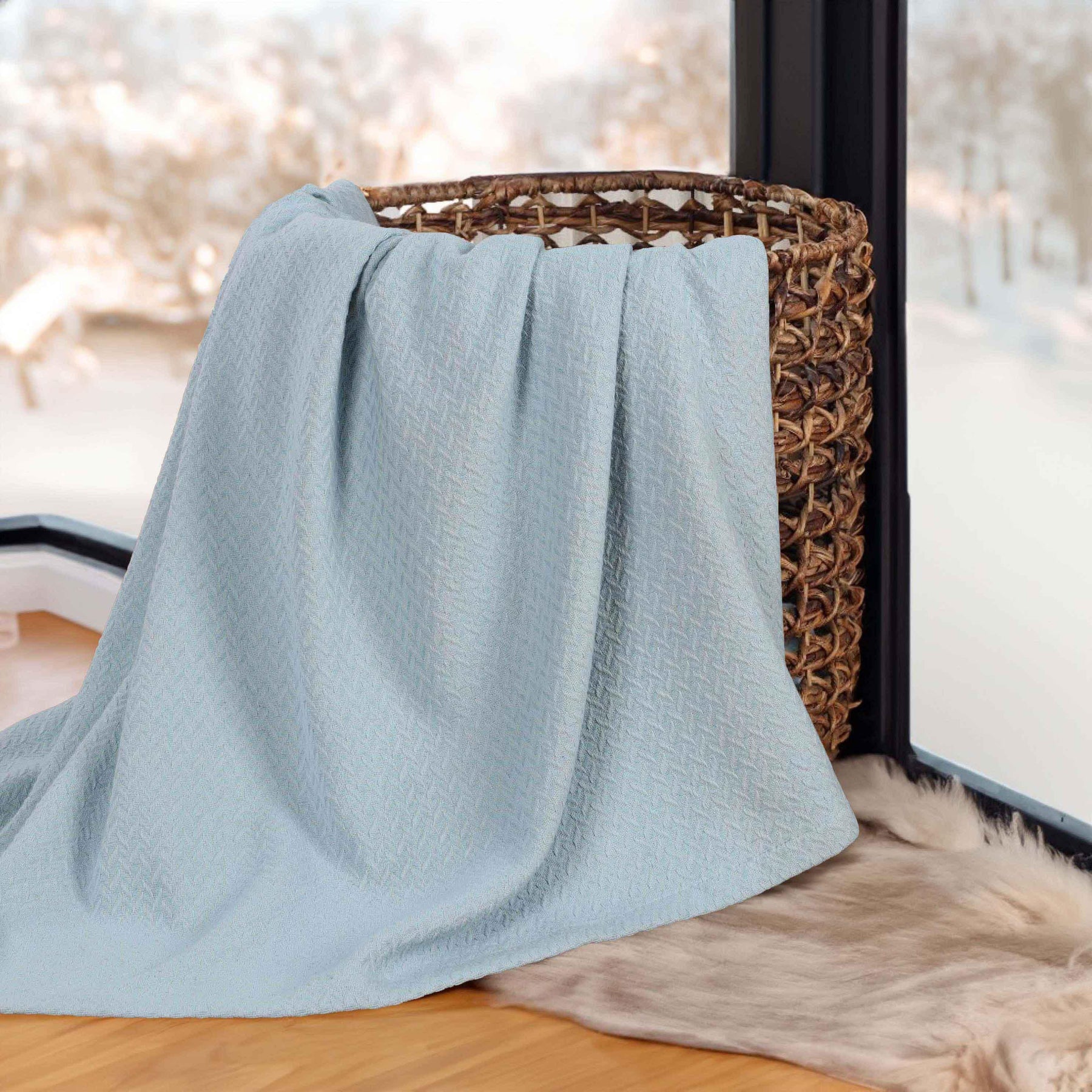 Nobel Cotton Textured Jacquard Chevron Lightweight Woven Blanket