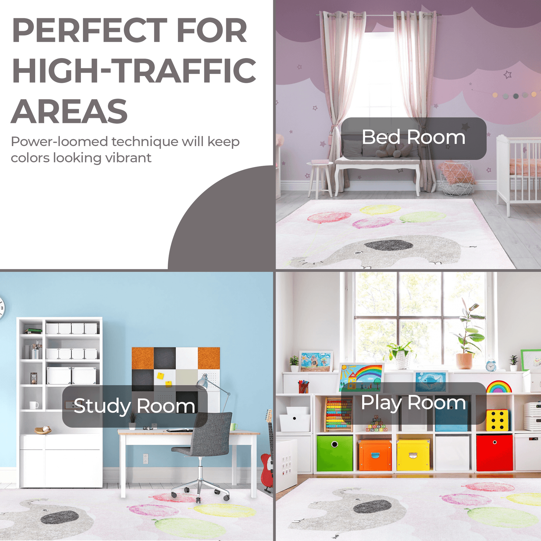 Nursery Elephant Anti-Skid Backing Indoor Area Rug