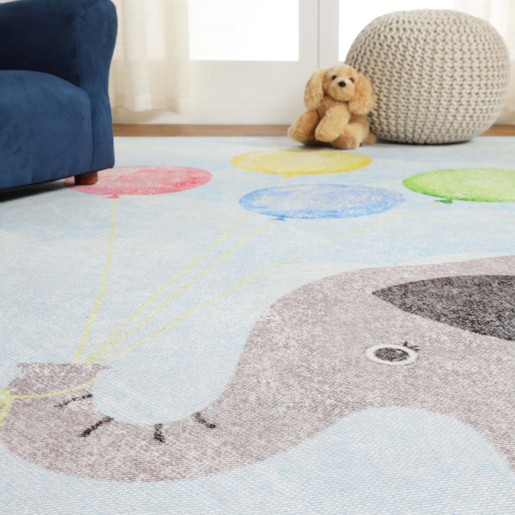 Nursery Elephant Anti-Skid Backing Indoor Area Rug
