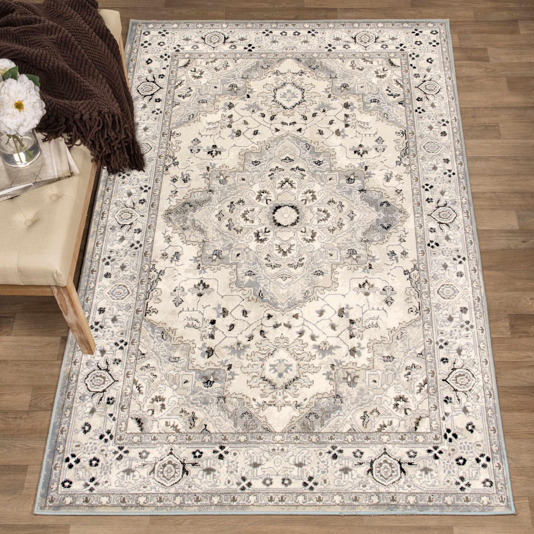 Nysa Bohemian Floral Vines Indoor Area Rugs Or Runner Rug