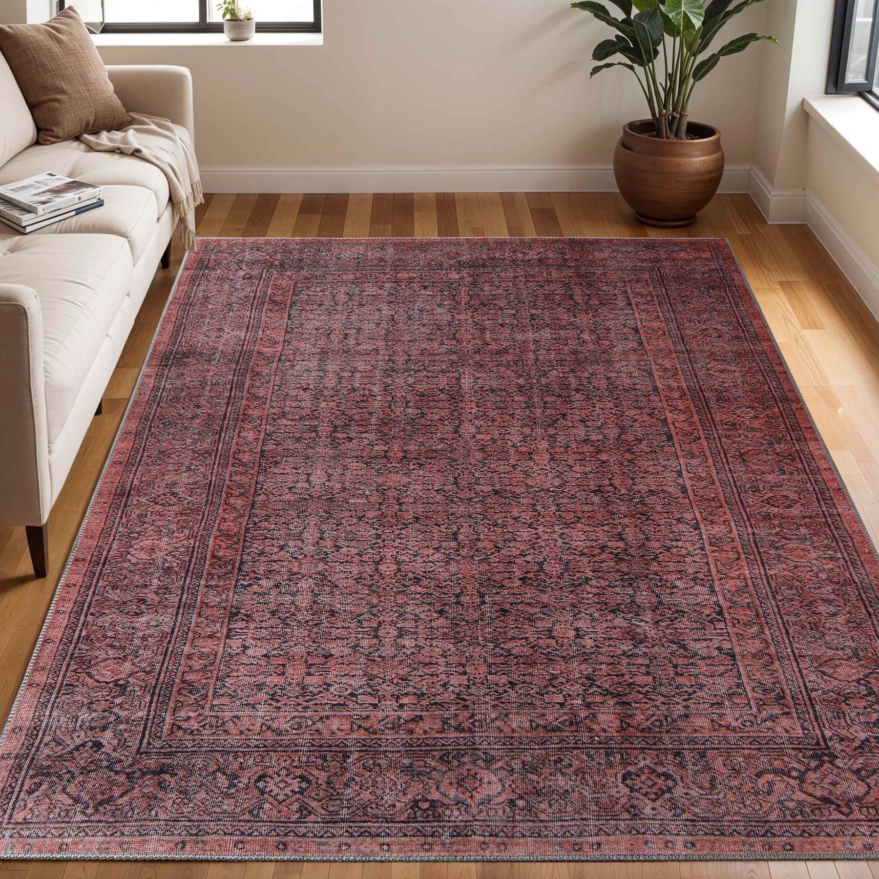 Oriental Vintage Medallion Power-Loomed Indoor Area Rug Garnet Red