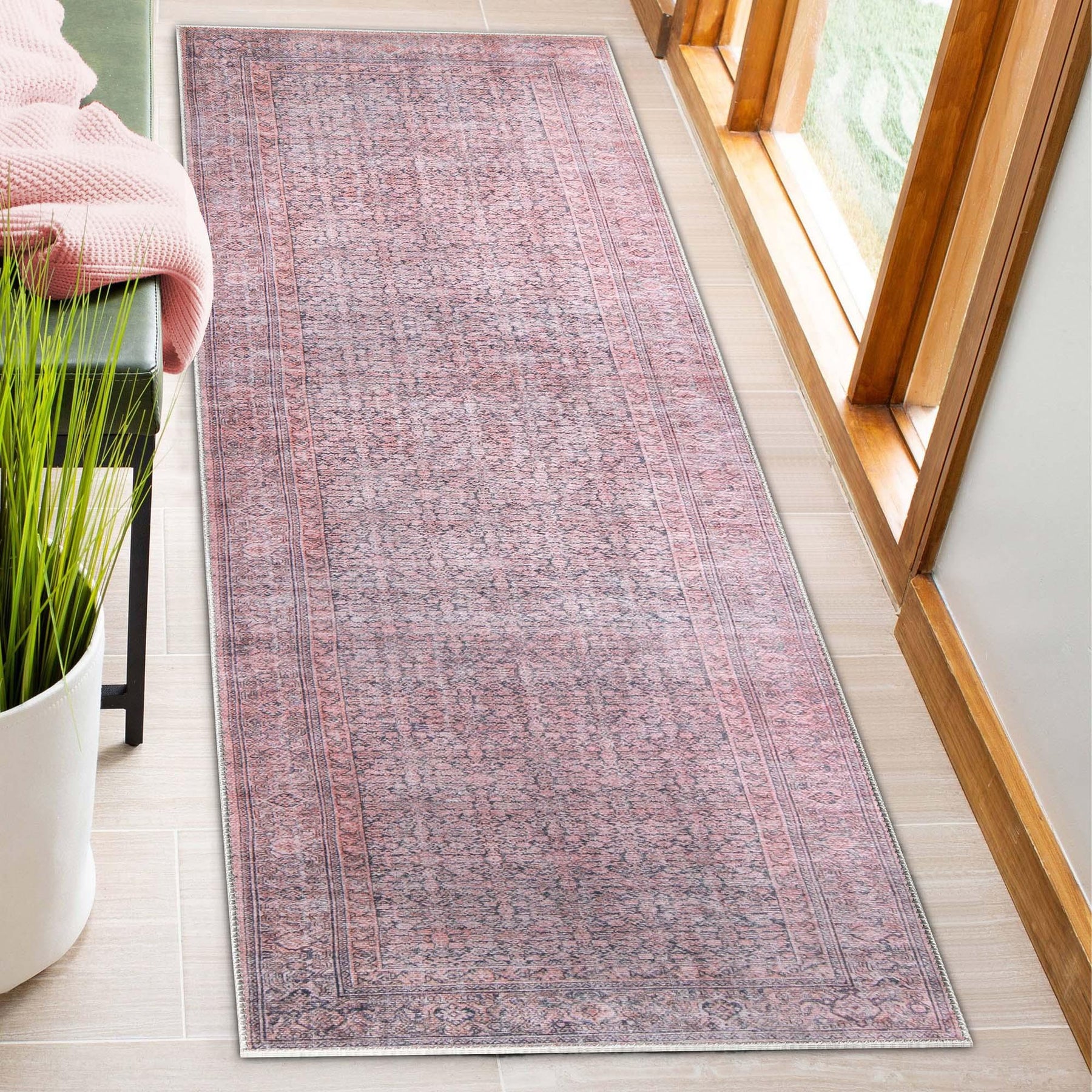 Oriental Vintage Medallion Power-Loomed Indoor Area Rug Garnet Red