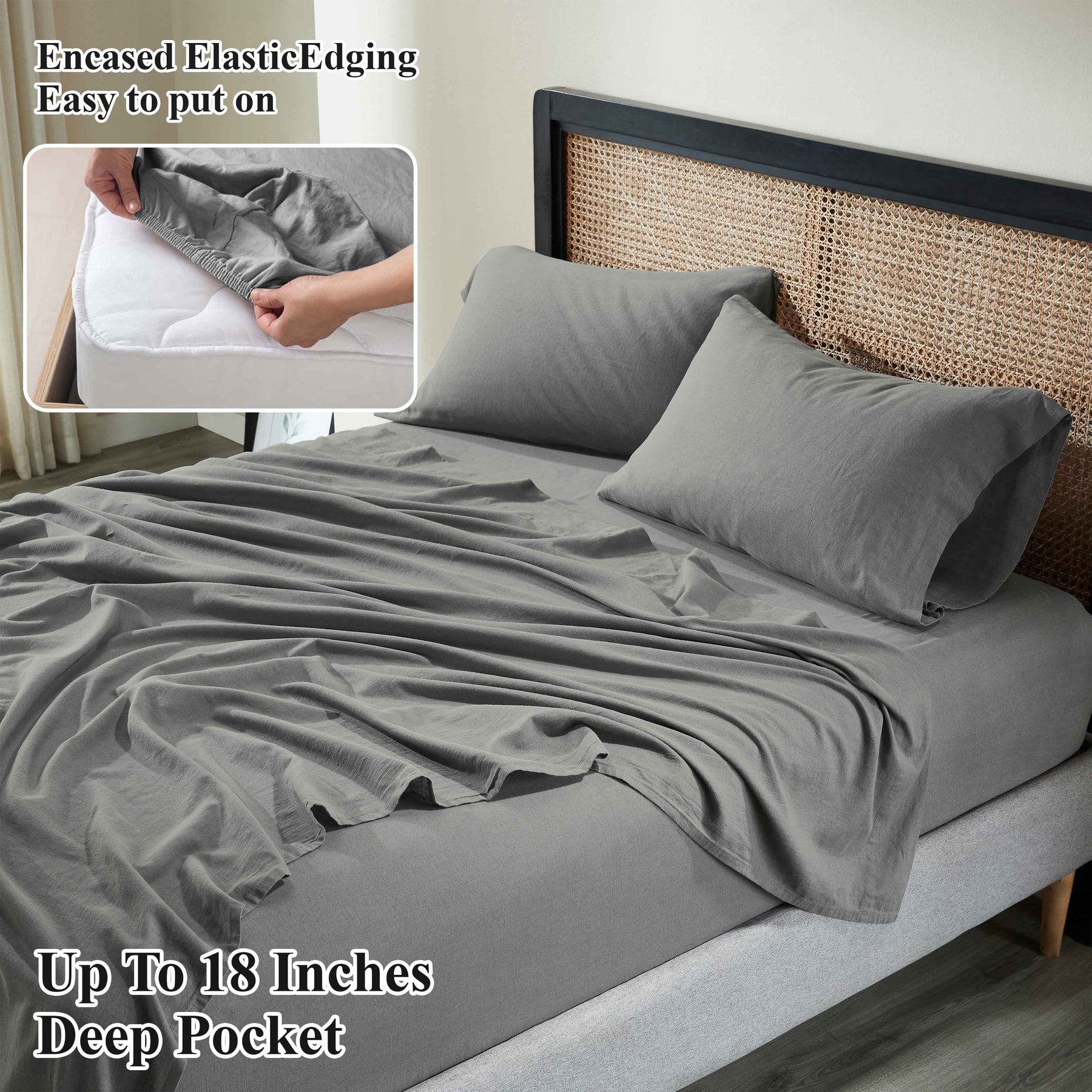 Orion Cotton Linen Blend Garment Washed Deep Pocket Bed Sheet Set