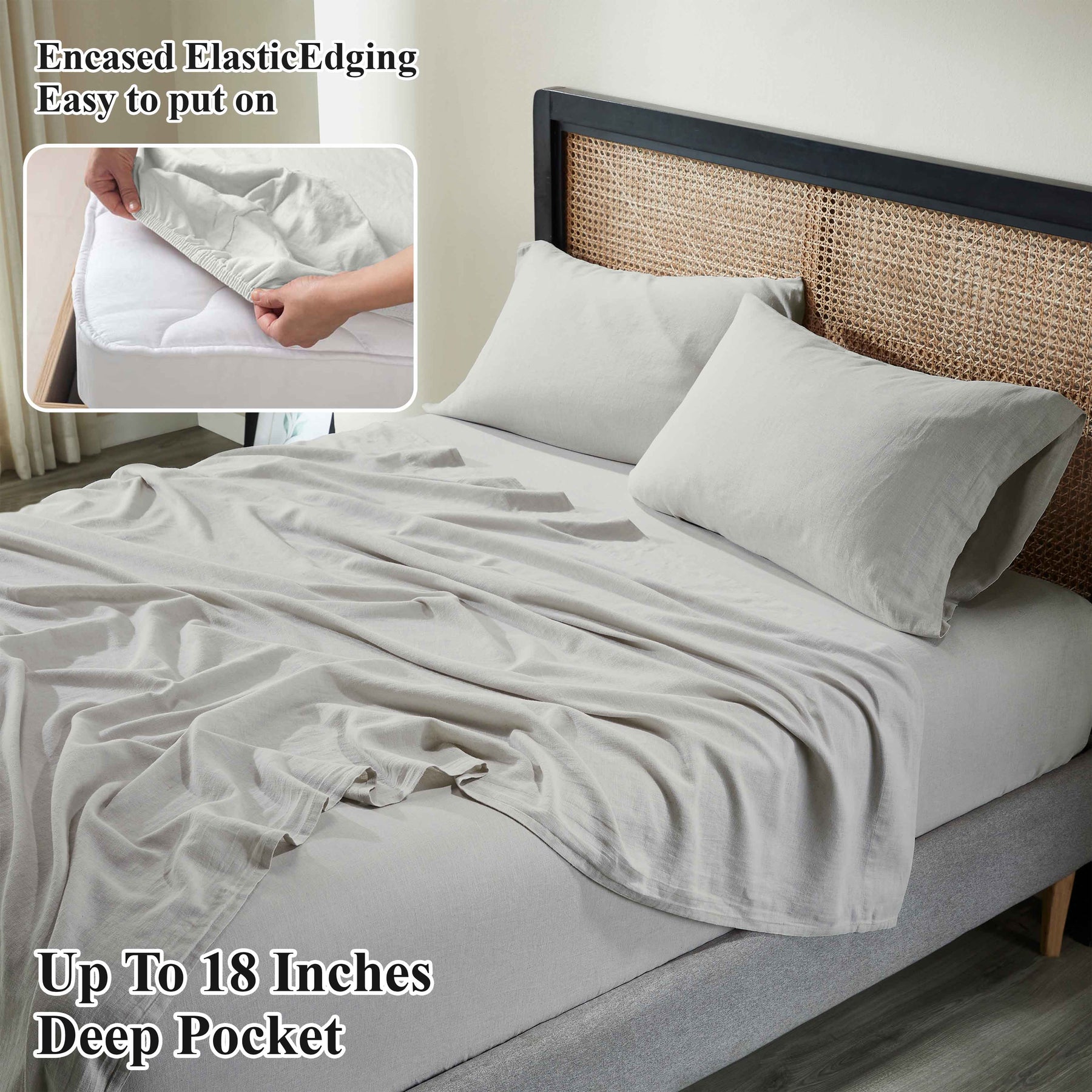 Orion Cotton Linen Blend Garment Washed Deep Pocket Bed Sheet Set