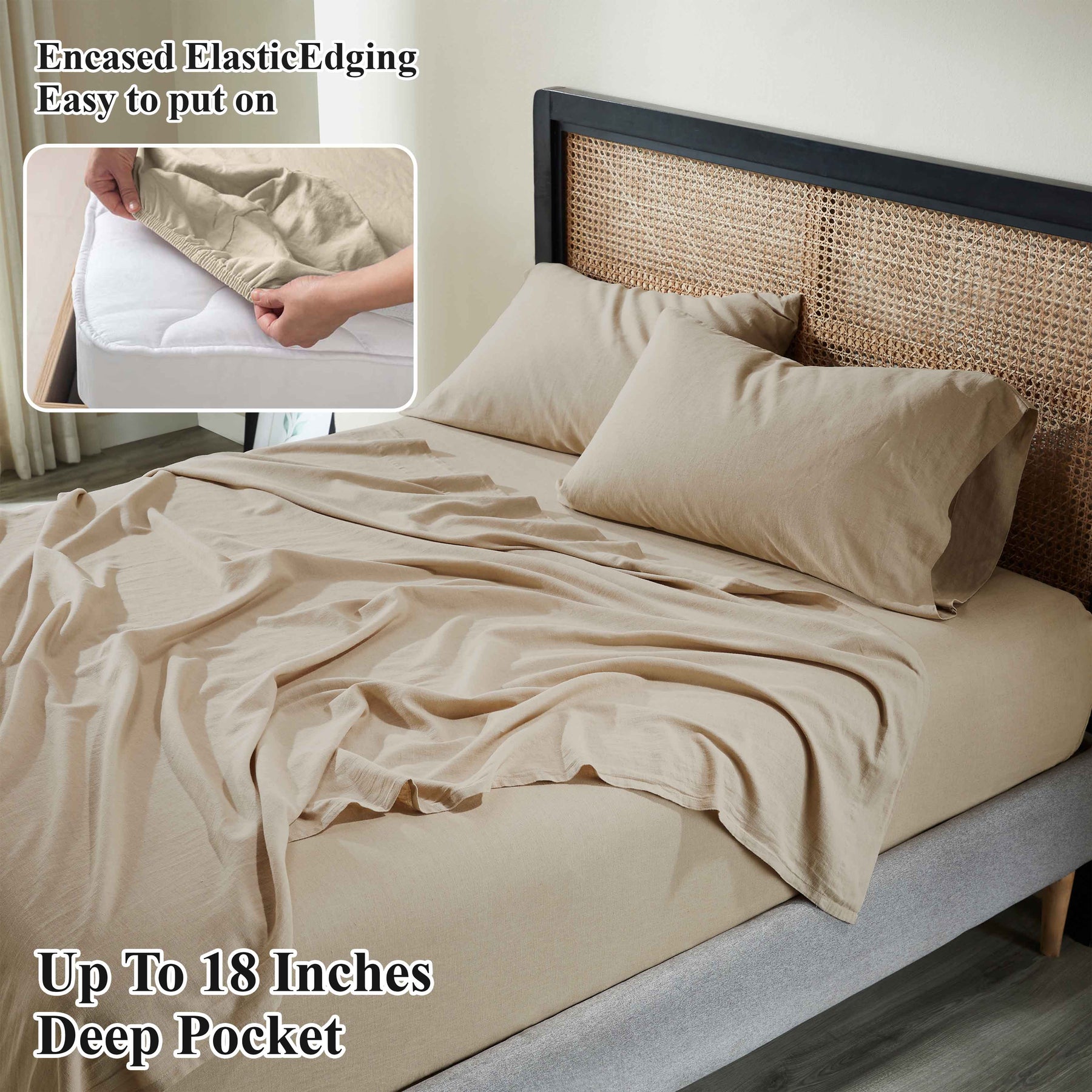 Orion Cotton Linen Blend Garment Washed Deep Pocket Bed Sheet Set