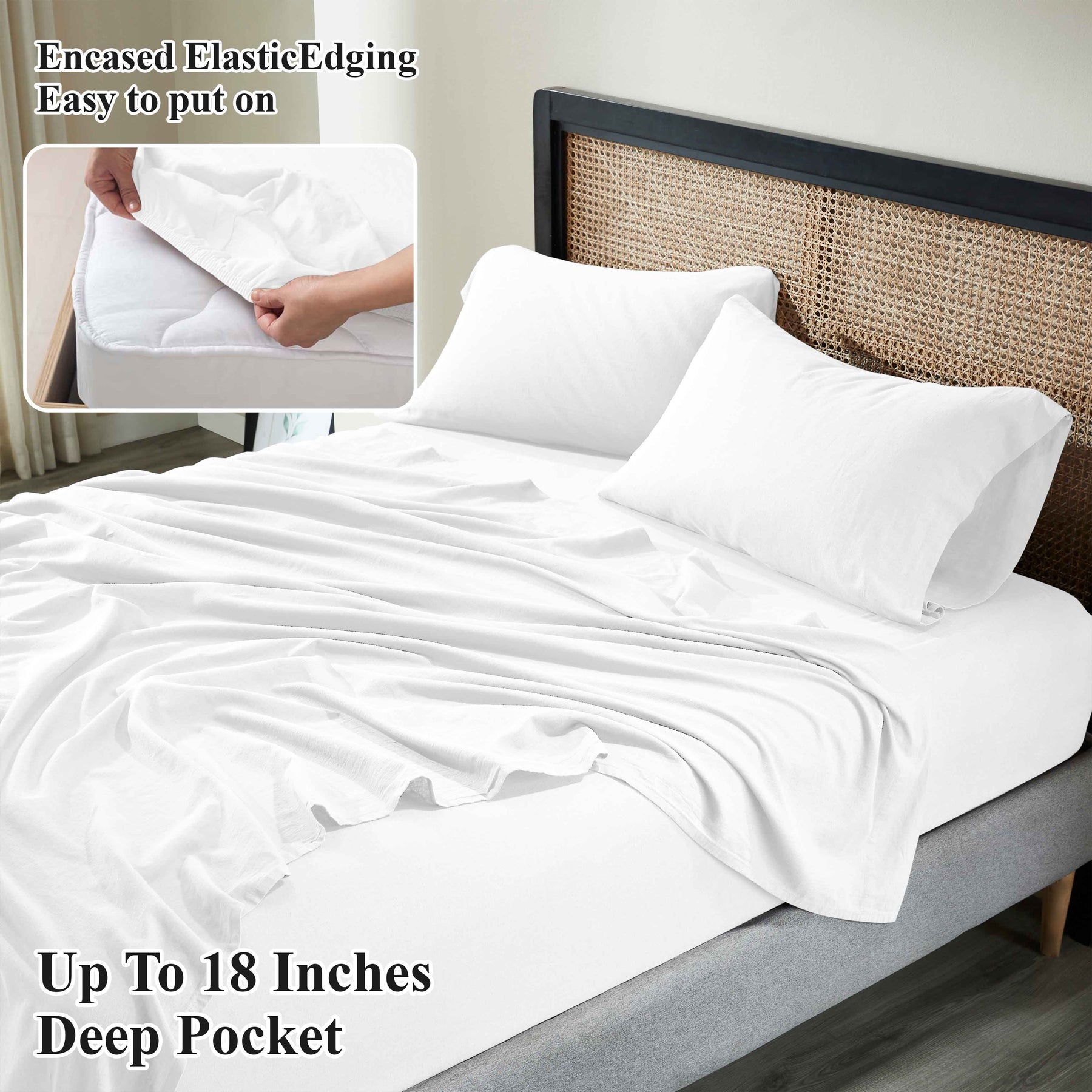 Orion Cotton Linen Blend Garment Washed Deep Pocket Bed Sheet Set