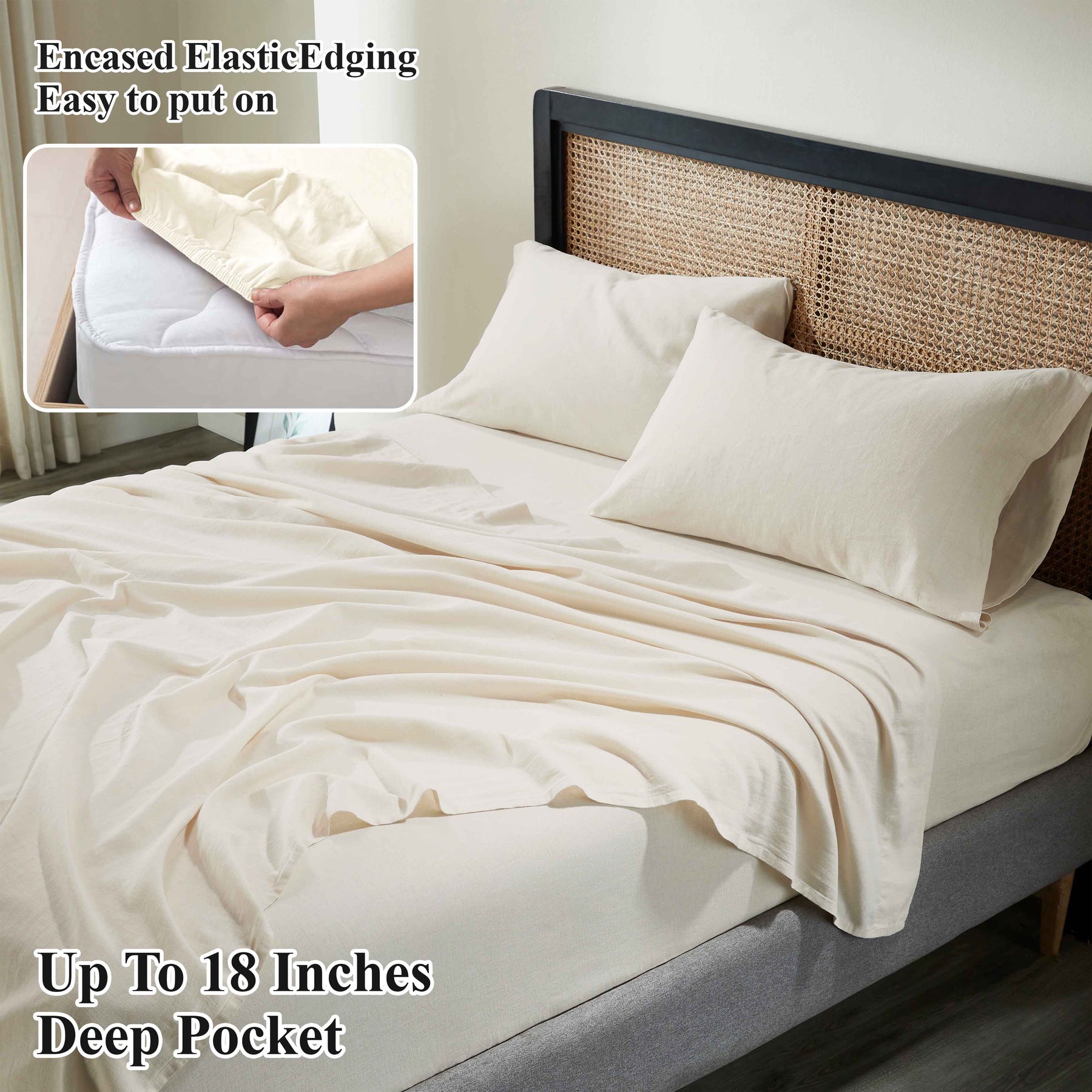Orion Cotton Linen Blend Garment Washed Deep Pocket Bed Sheet Set