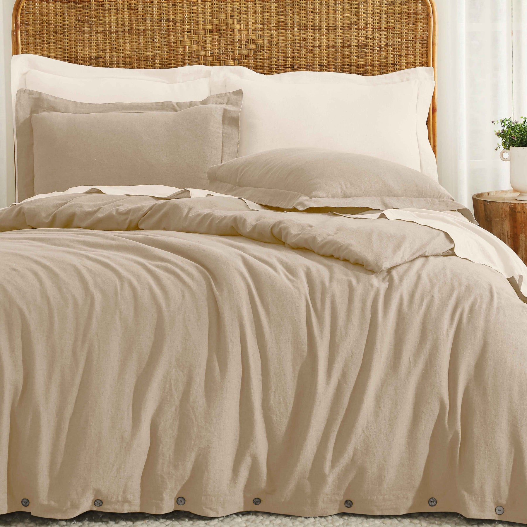 Orion Cotton Linen Garment 3 Piece Duvet Cover Set With Pillow Shams