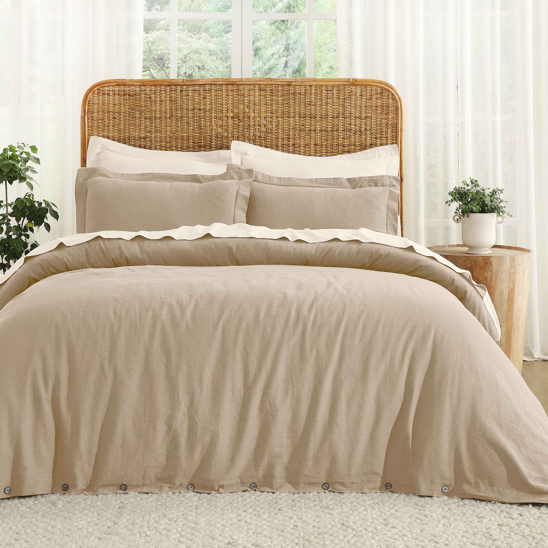 Orion Cotton Linen Garment 3 Piece Duvet Cover Set With Pillow Shams