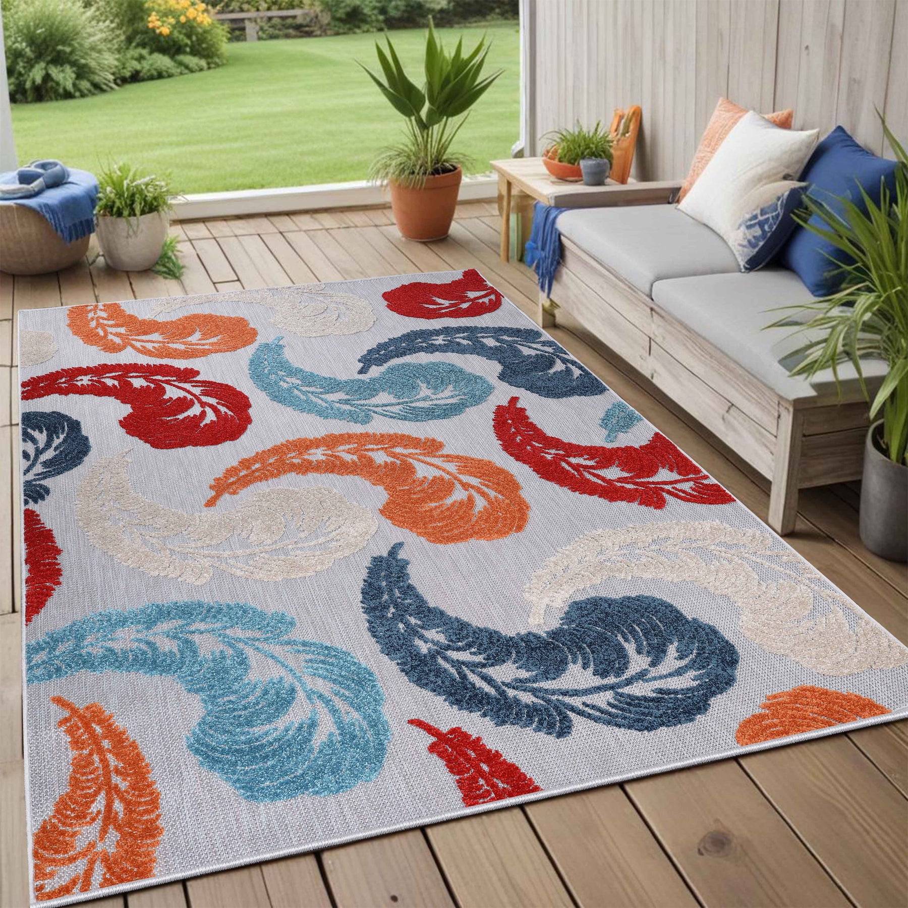 Oversized Feather Area Rug Modern Bohemian Indoor Outdoor Rugs