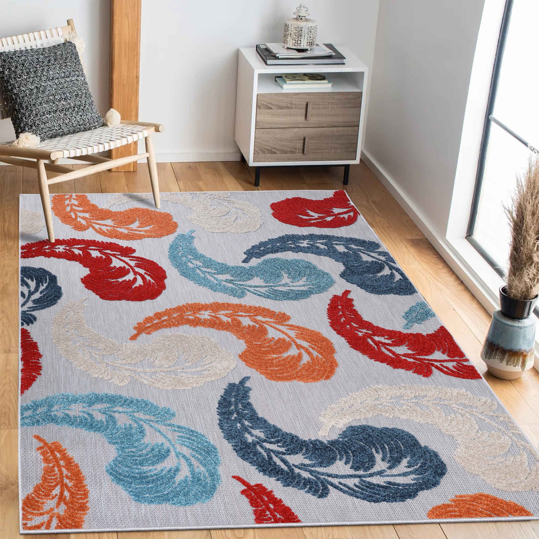 Oversized Feather Area Rug Modern Bohemian Indoor Outdoor Rugs
