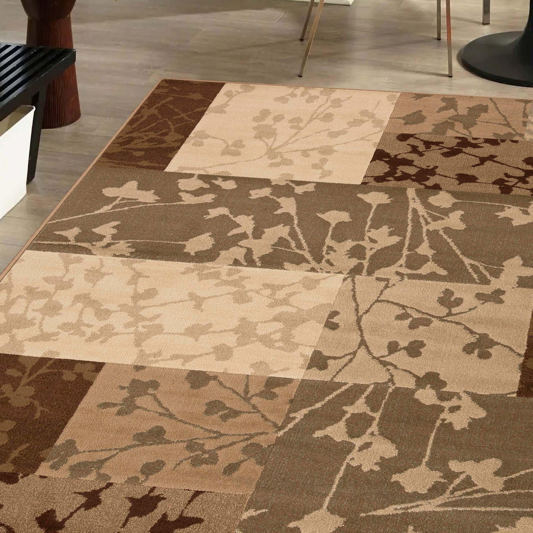 Phlox Geometric Botanical Square Indoor Area Rugs or Runner Rug