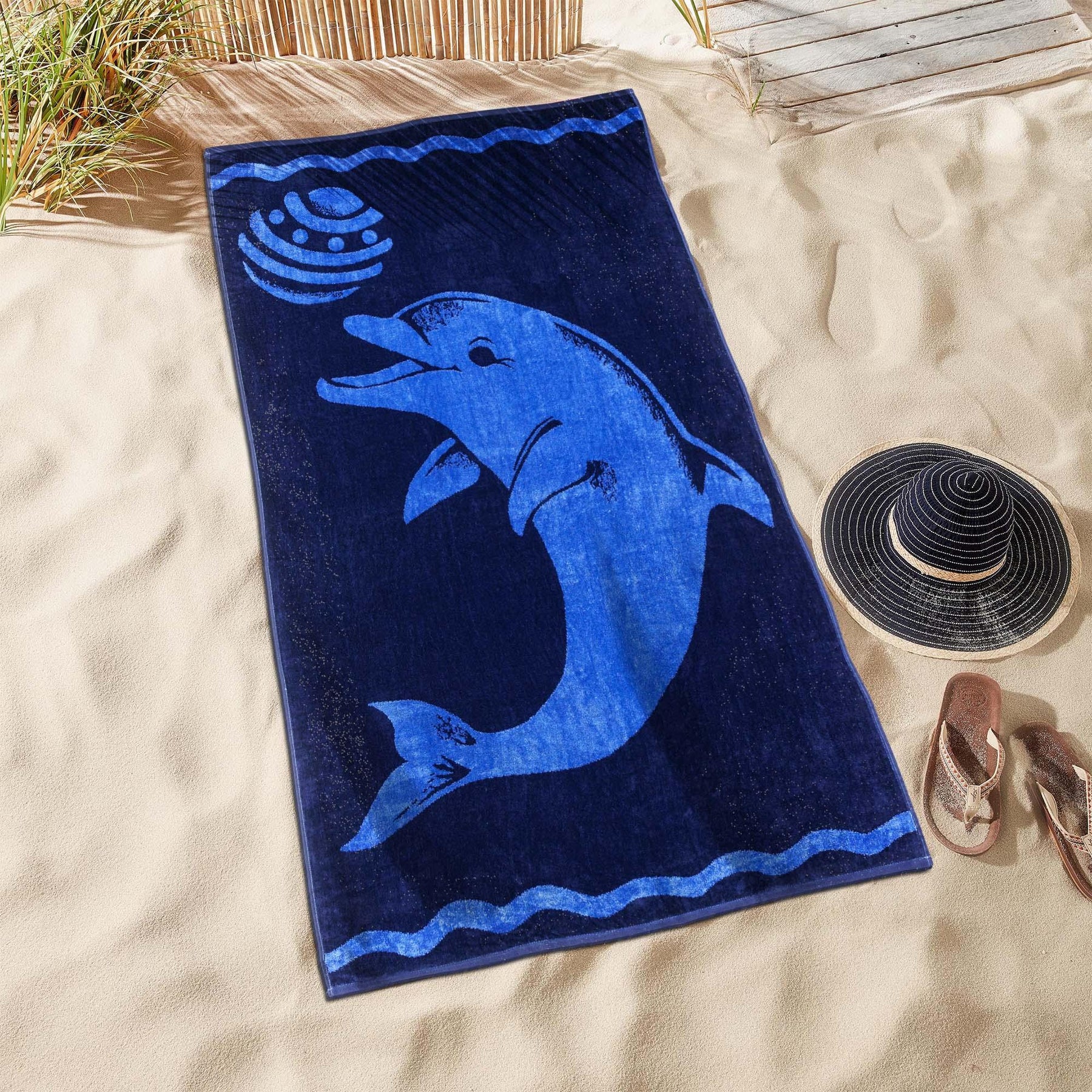 Play Dolphin Oversized Cotton 4 Piece Beach Towel Set