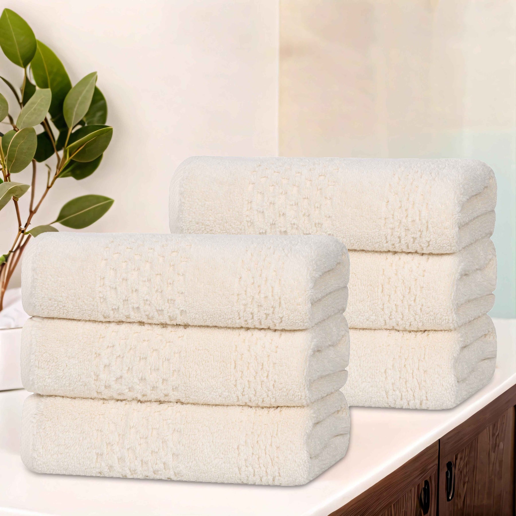 Playa Zero Twist Cotton Solid Waffle Textured Hand Towels, Set of 6