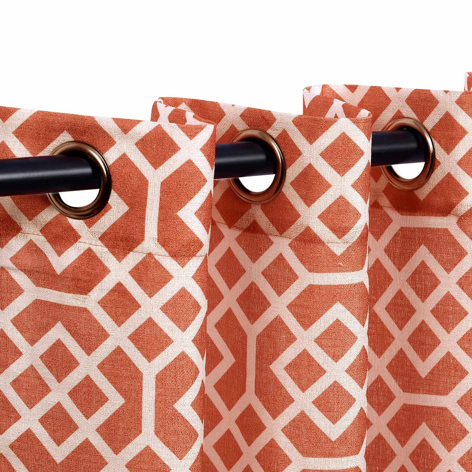 Printed Honey Comb Grommet Traditional Sheer Curtain Panel Set