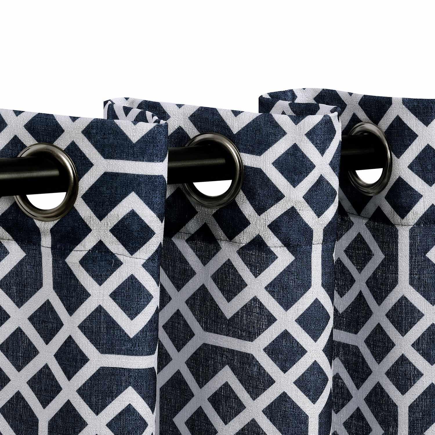 Printed Honey Comb Grommet Traditional Sheer Curtain Panel Set
