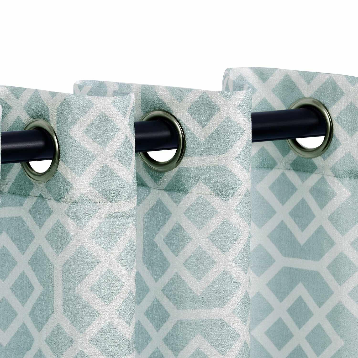 Printed Honey Comb Grommet Traditional Sheer Curtain Panel Set
