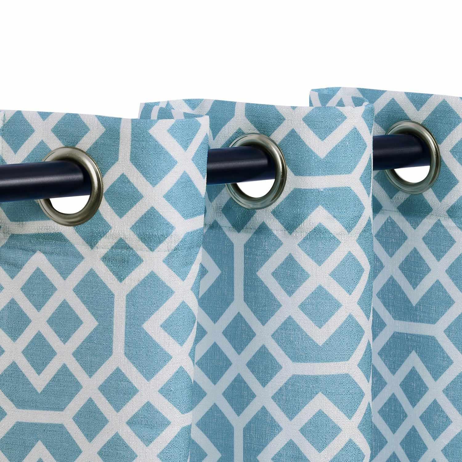 Printed Honey Comb Grommet Traditional Sheer Curtain Panel Set