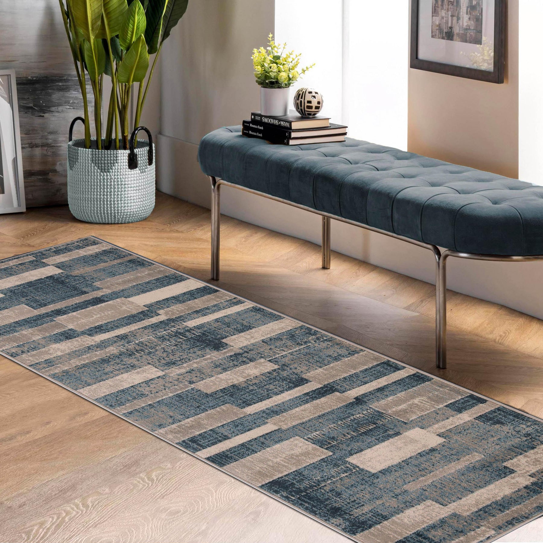 Radko Modern Striped Indoor Area Rugs or Runner Rug