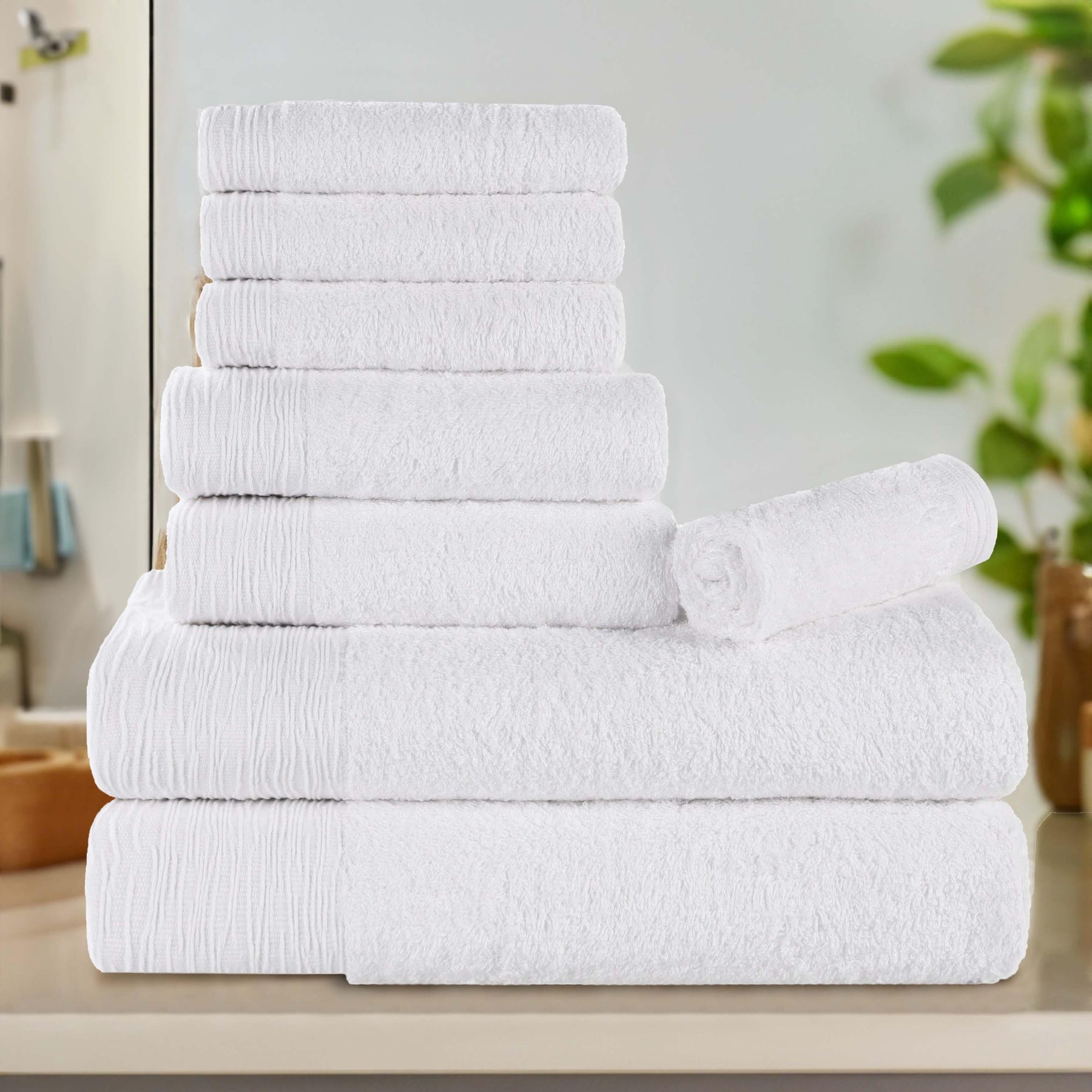 Rayon from Bamboo Eco-Friendly Fluffy Soft Solid 8 Piece Towel Set