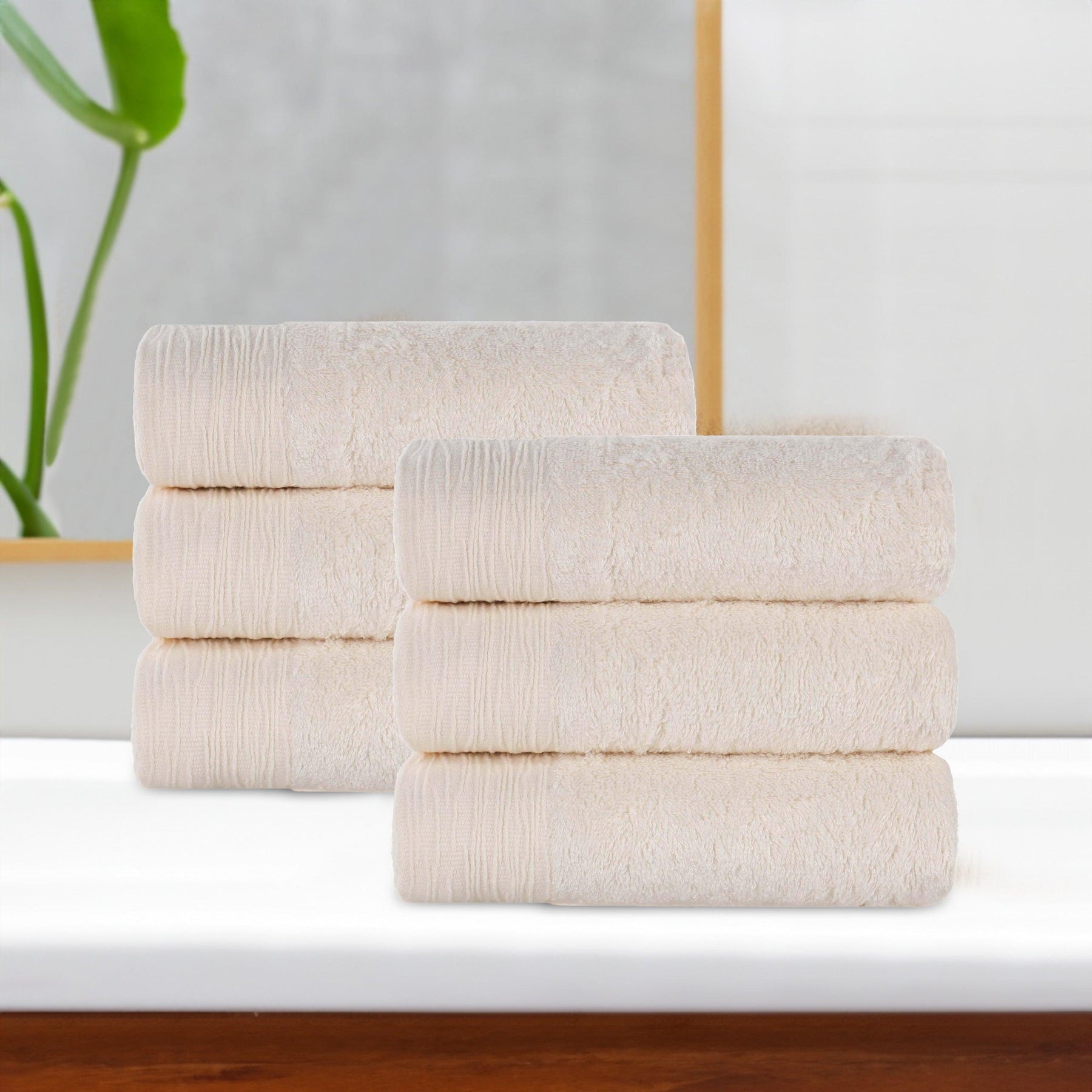 Rayon from Bamboo Eco-Friendly Fluffy Solid Hand Towel Set of 6