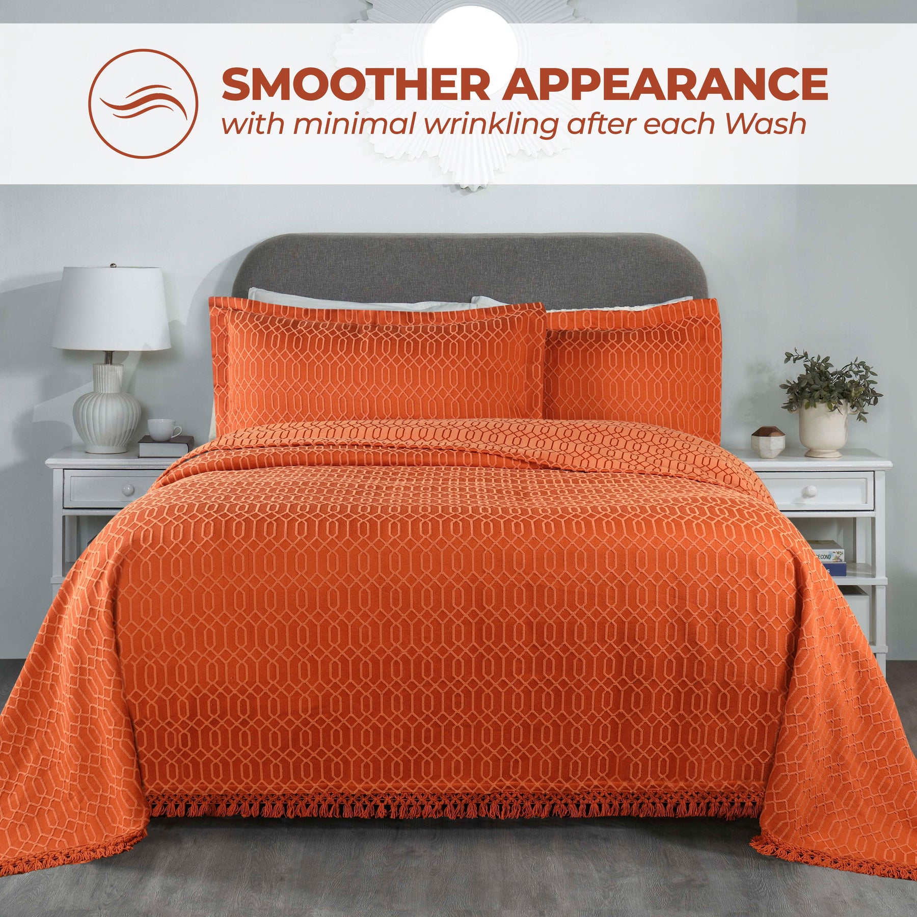 Remi Cotton Blend Jacquard Geometric Fringe Bedspread Set
