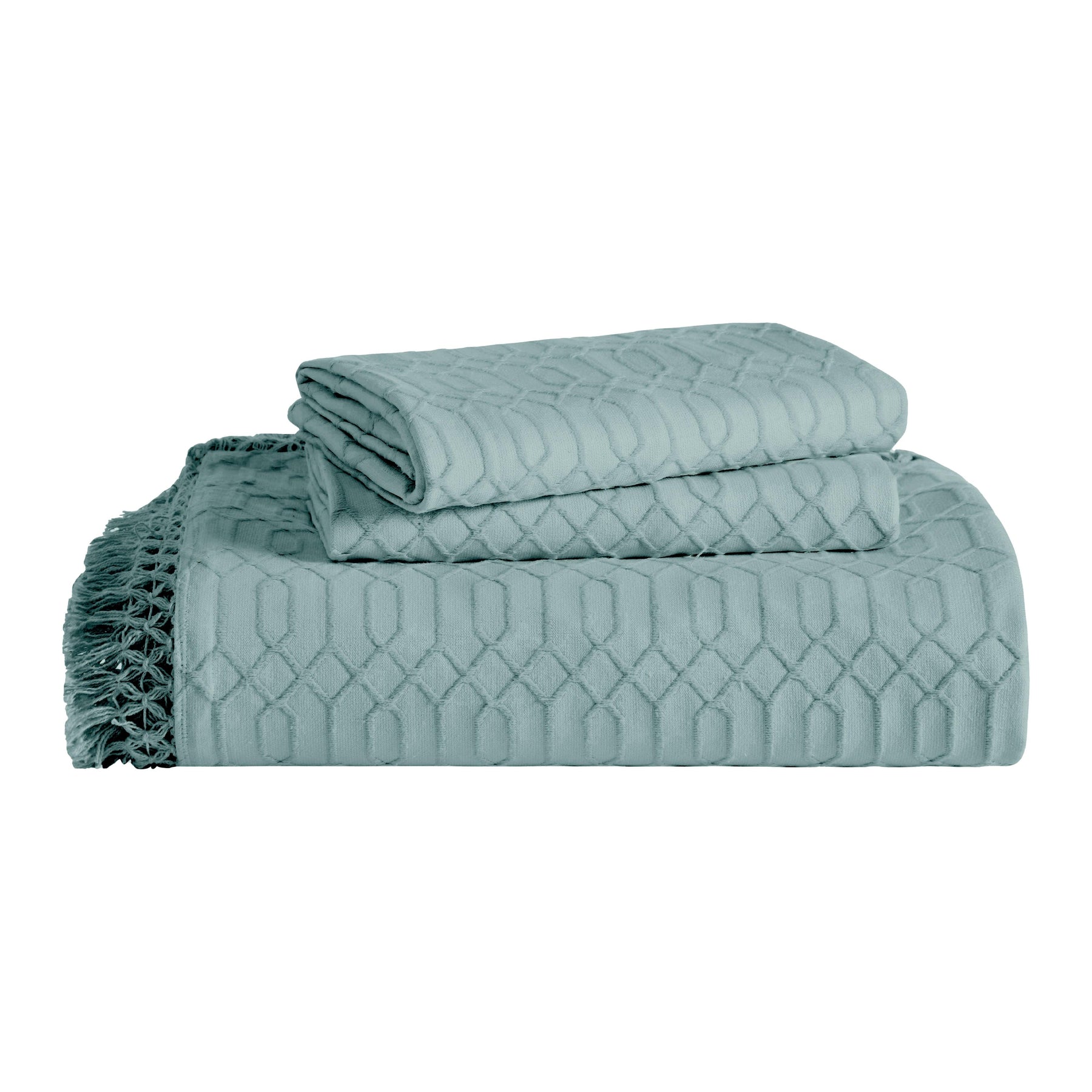 Remi Cotton Blend Jacquard Geometric Fringe Bedspread Set