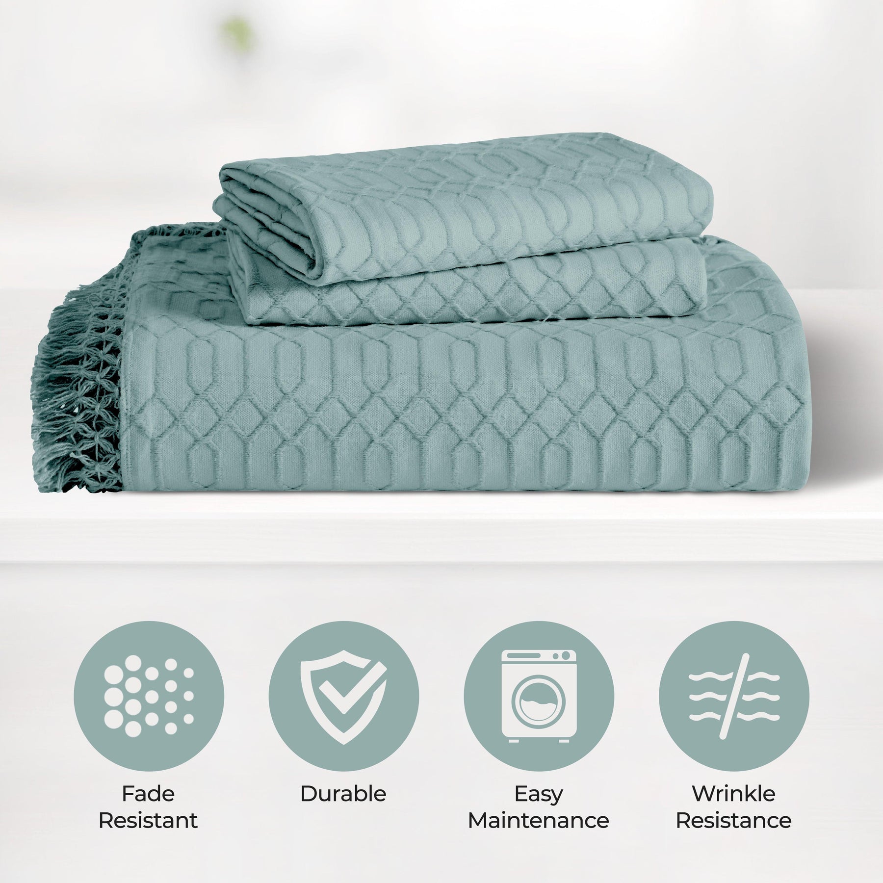 Remi Cotton Blend Jacquard Geometric Fringe Bedspread Set