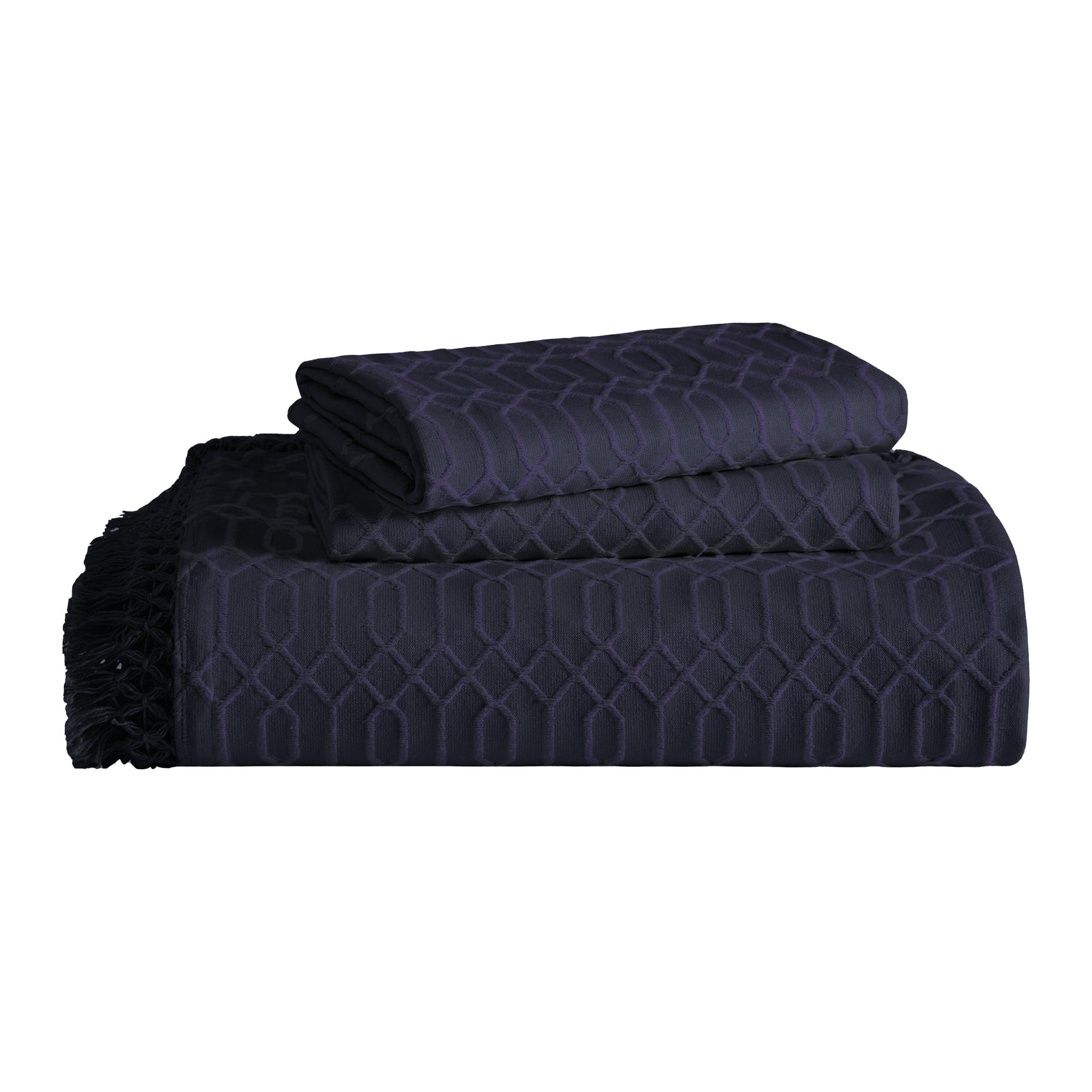Remi Cotton Blend Jacquard Geometric Fringe Bedspread Set