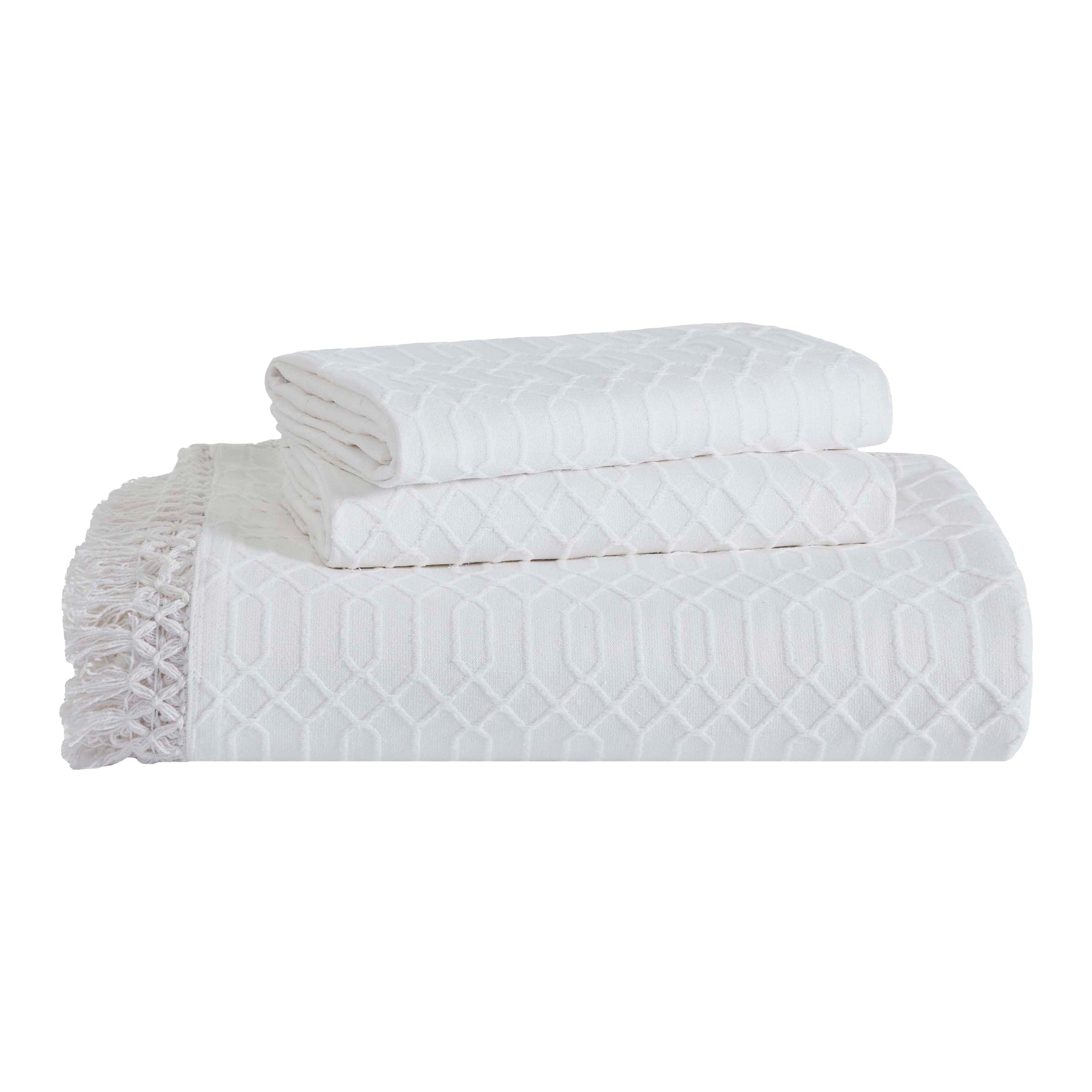 Remi Cotton Blend Jacquard Geometric Fringe Bedspread Set
