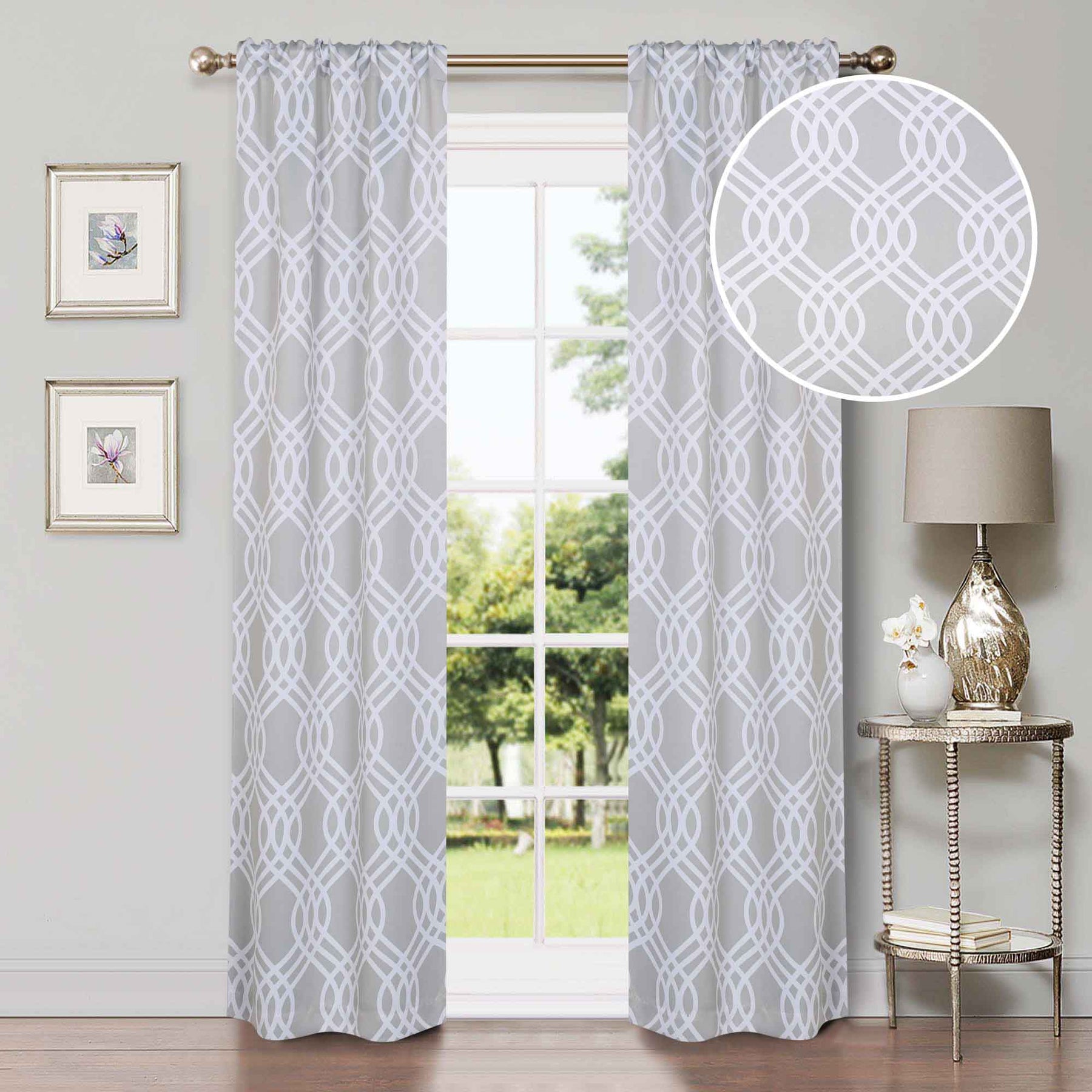 Ribbon Trellis Washable Room Darkening Blackout Curtains, Set of 2