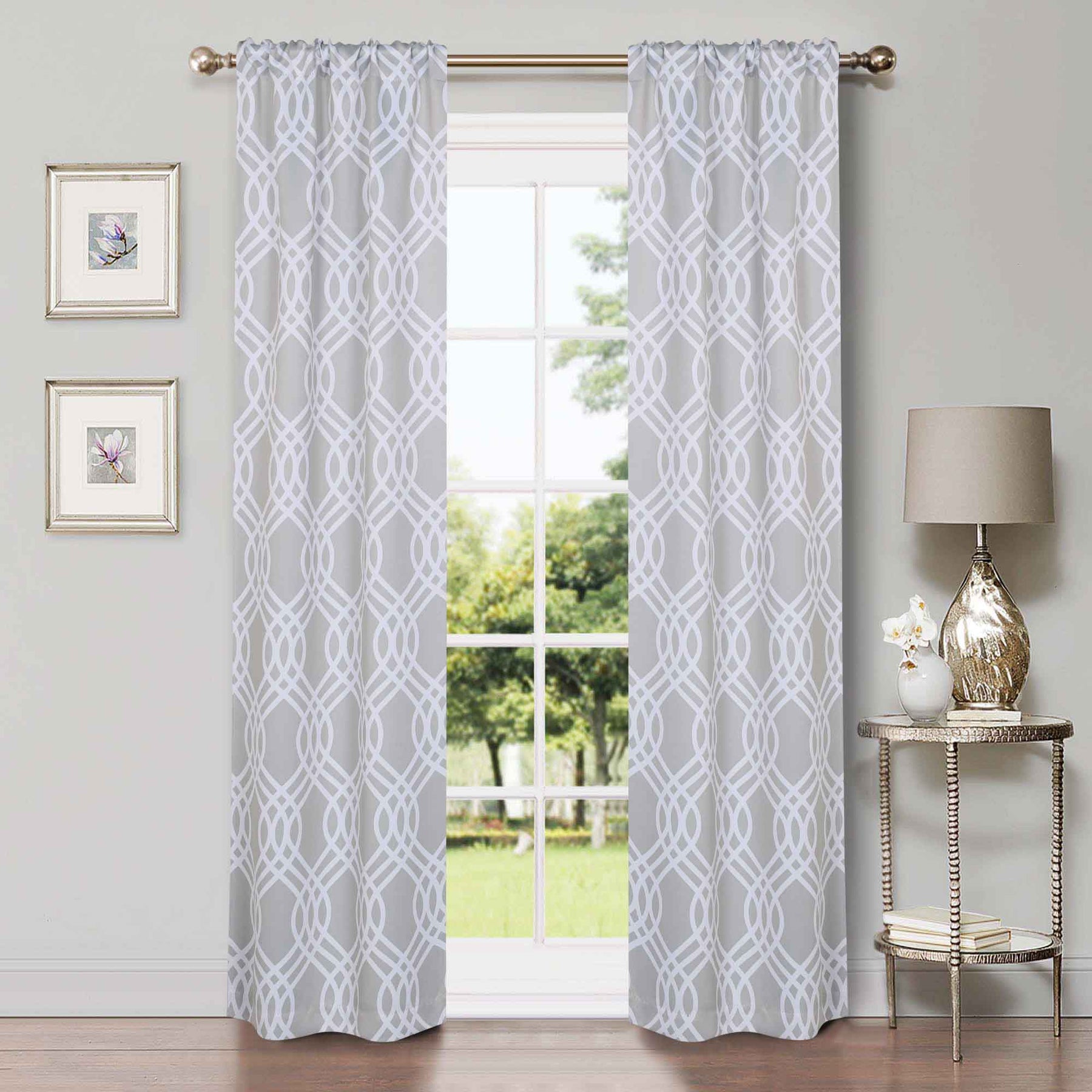 Ribbon Trellis Washable Room Darkening Blackout Curtains, Set of 2