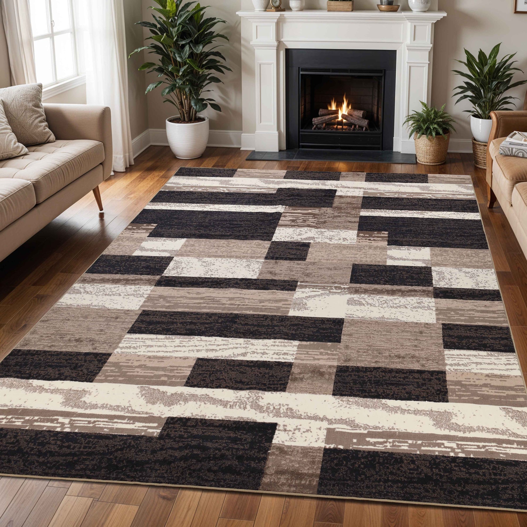 Rockwood Modern Geometric Patchwork Indoor Area Rug or Runner