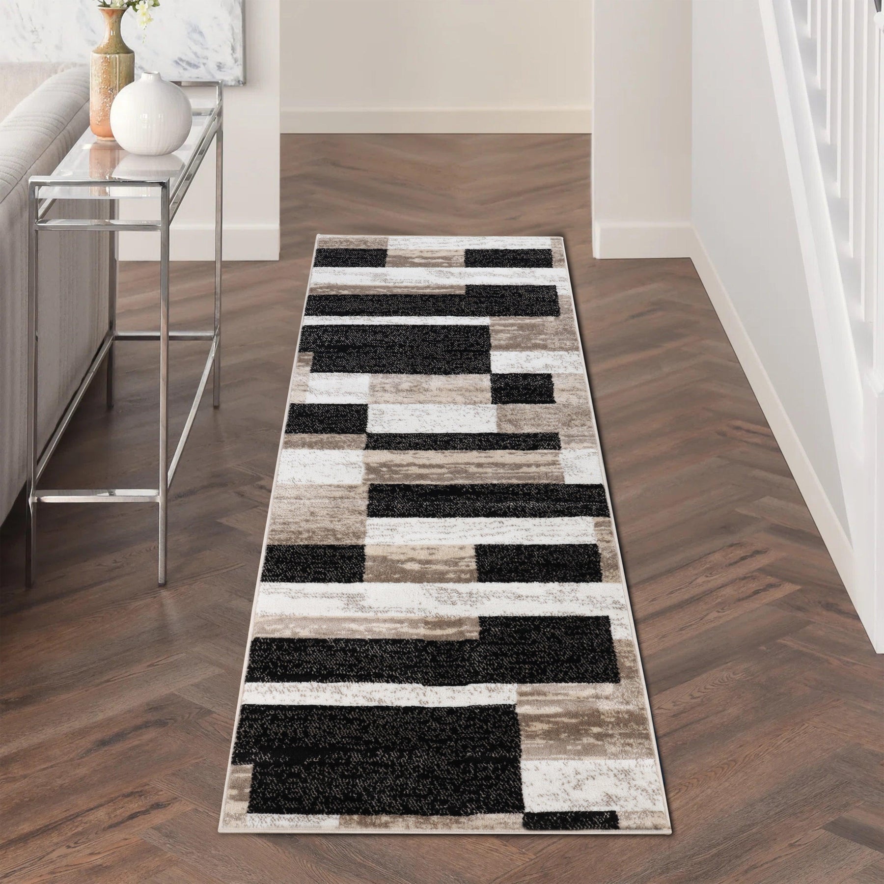 Rockwood Modern Geometric Patchwork Indoor Area Rug or Runner