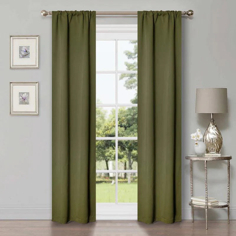 Rod Pocket Room Darkening Solid Blackout Curtains, Set of 2
