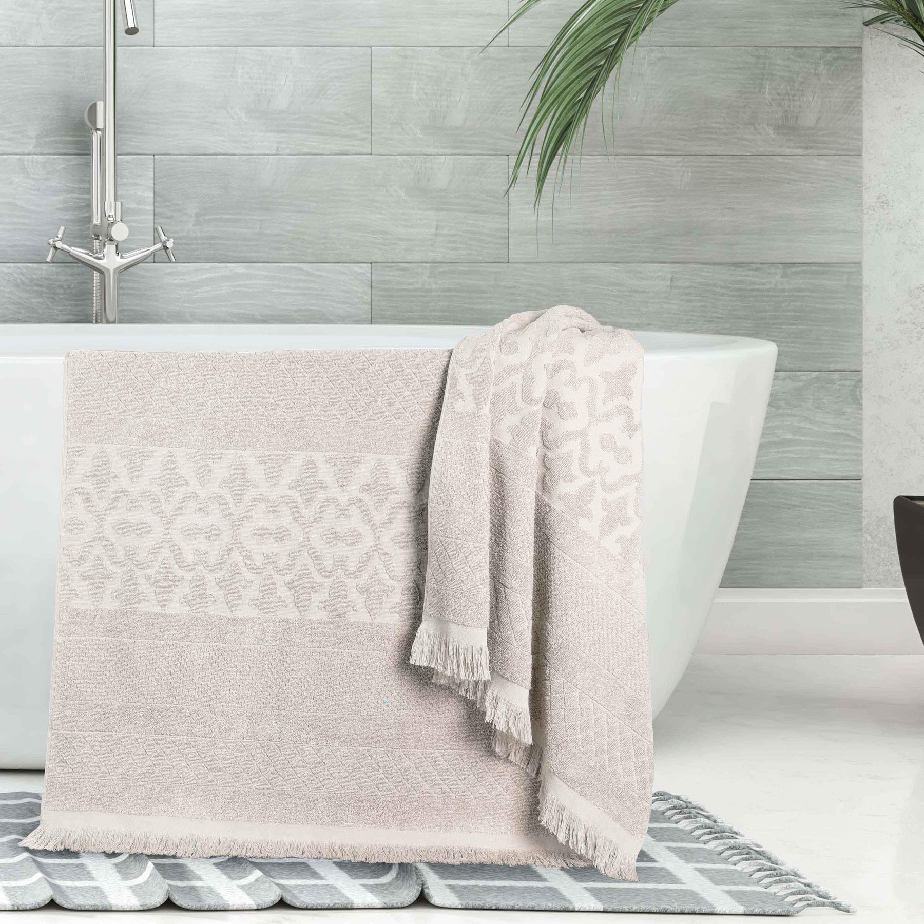 Rolla Cotton Geometric Jacquard Plush Absorbent Bath Sheet Set of 2